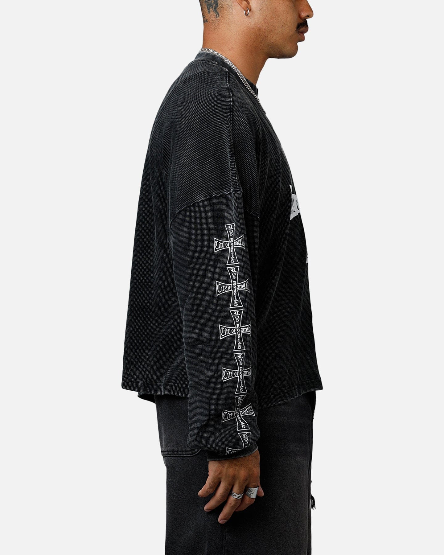 MNML Washed Chopper Thermal Long Sleeve T - Shirt Washed Black