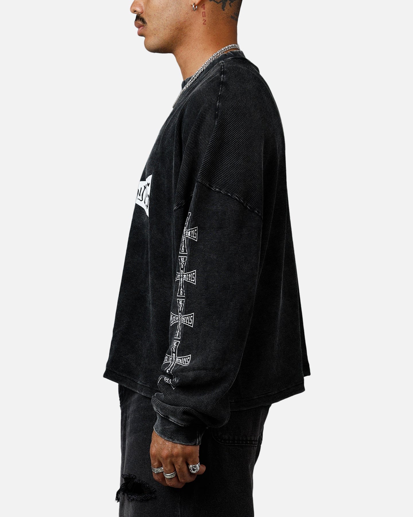 MNML Washed Chopper Thermal Long Sleeve T - Shirt Washed Black
