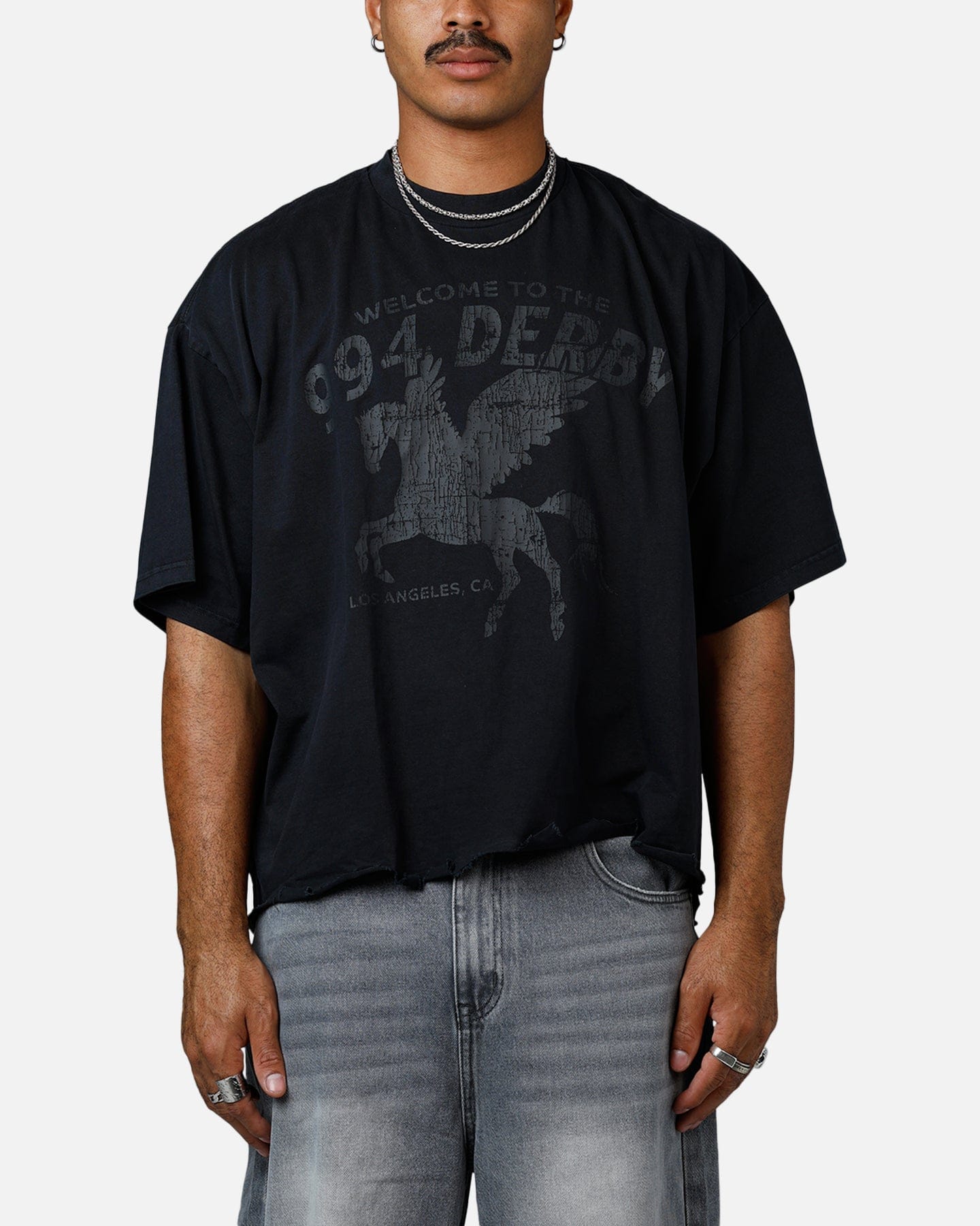 MNML Moth Eaten Cropped T - Shirt Black
