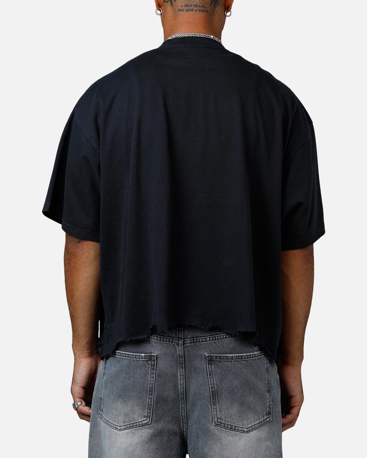 MNML Moth Eaten Cropped T - Shirt Black