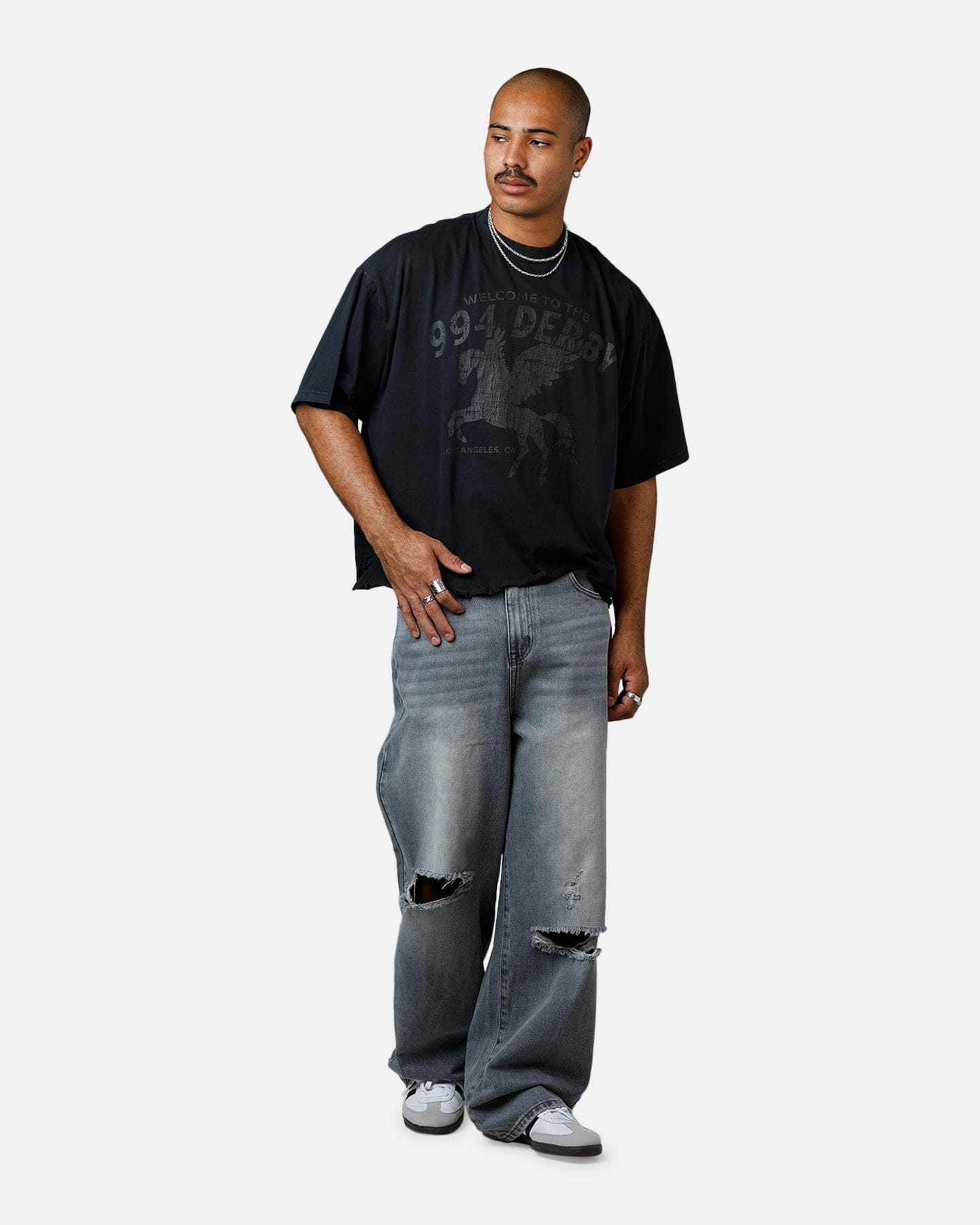 MNML Moth Eaten Cropped T - Shirt Black