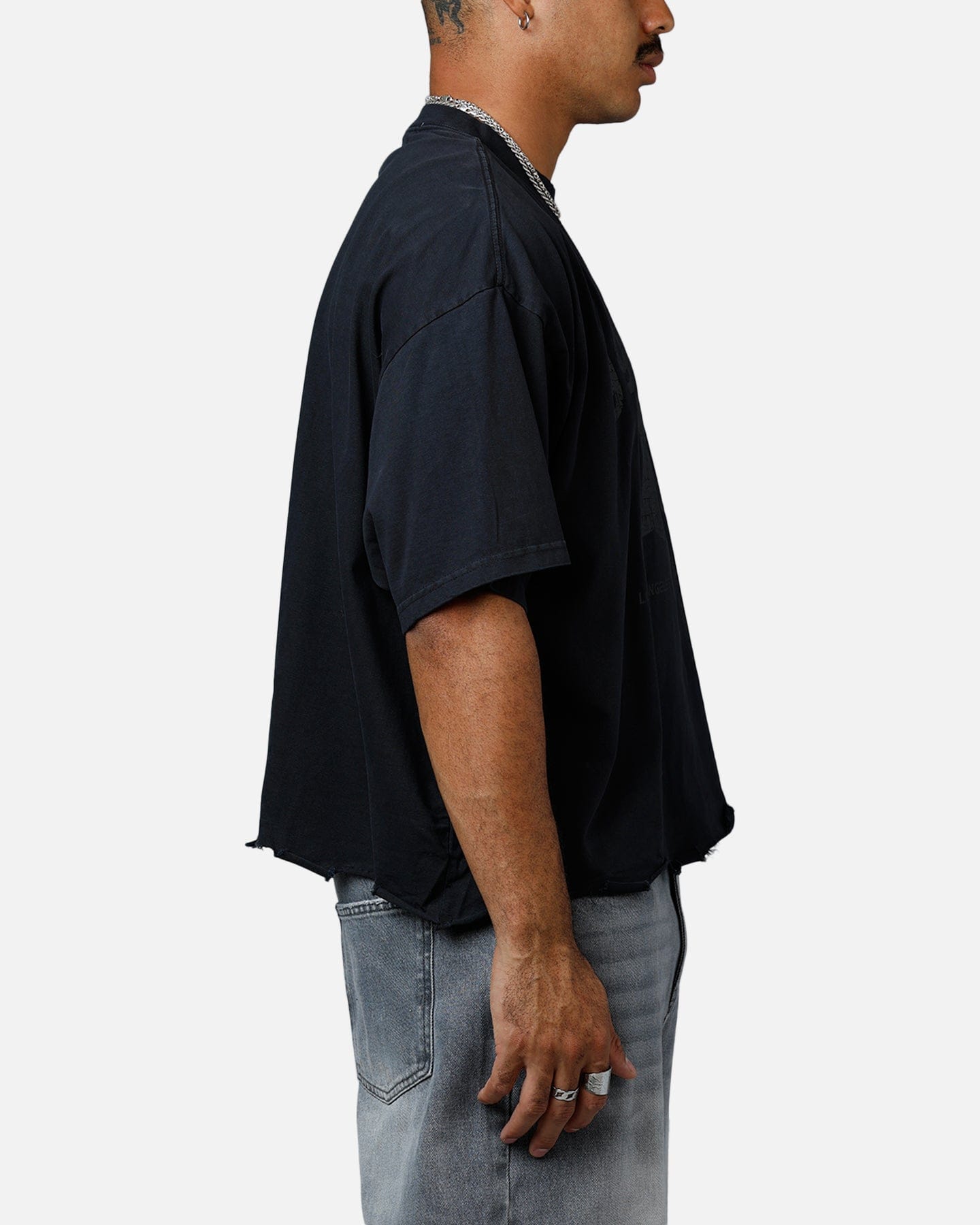 MNML Moth Eaten Cropped T - Shirt Black