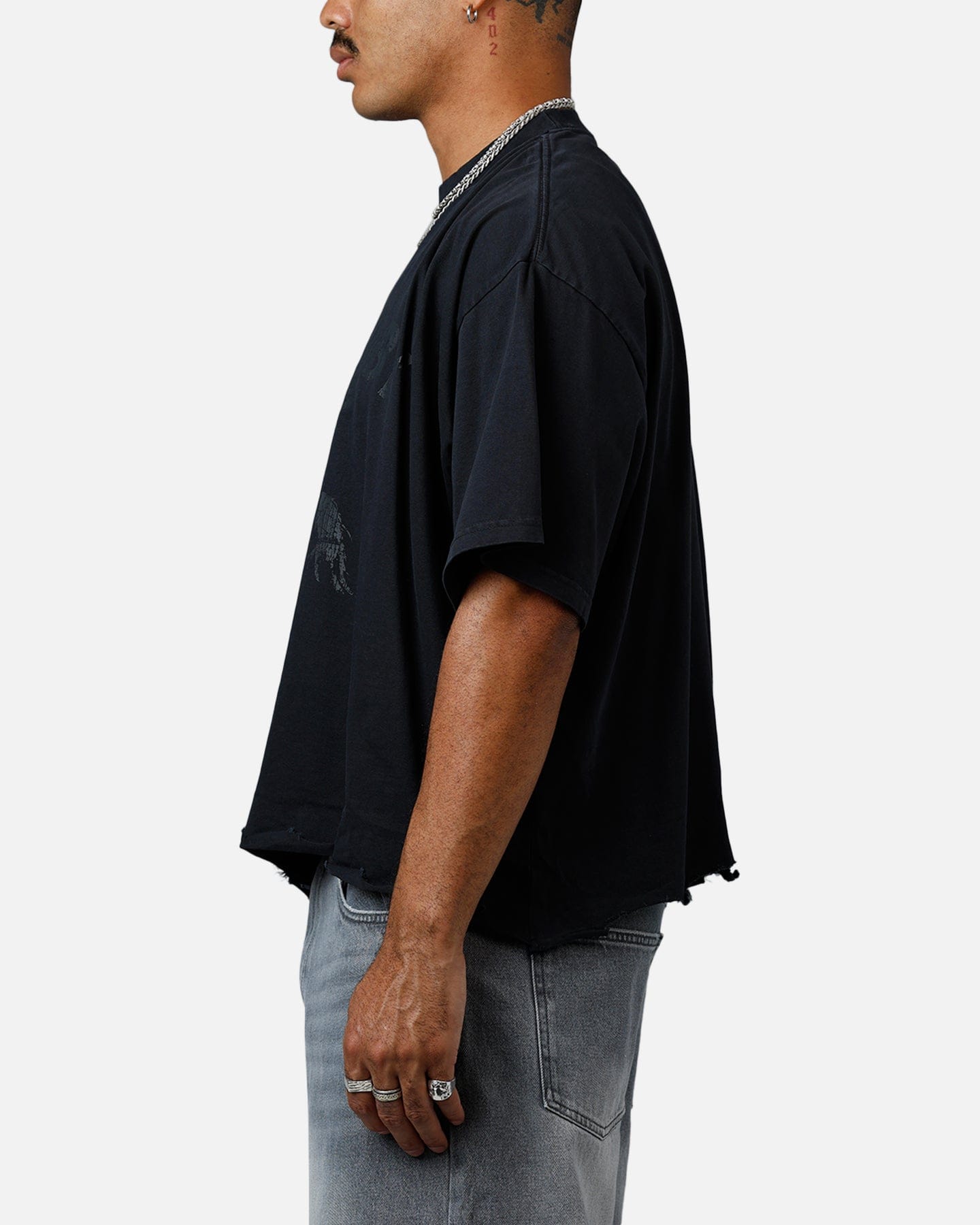 MNML Moth Eaten Cropped T - Shirt Black