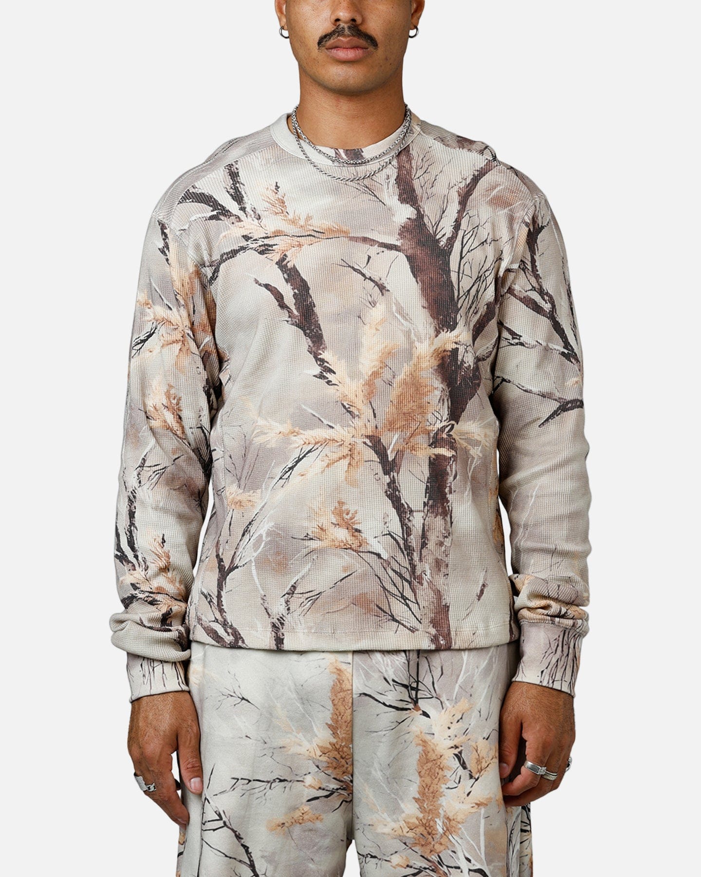 MNML Washed Waffle Thermal Long Sleeve T - Shirt Snow Camo