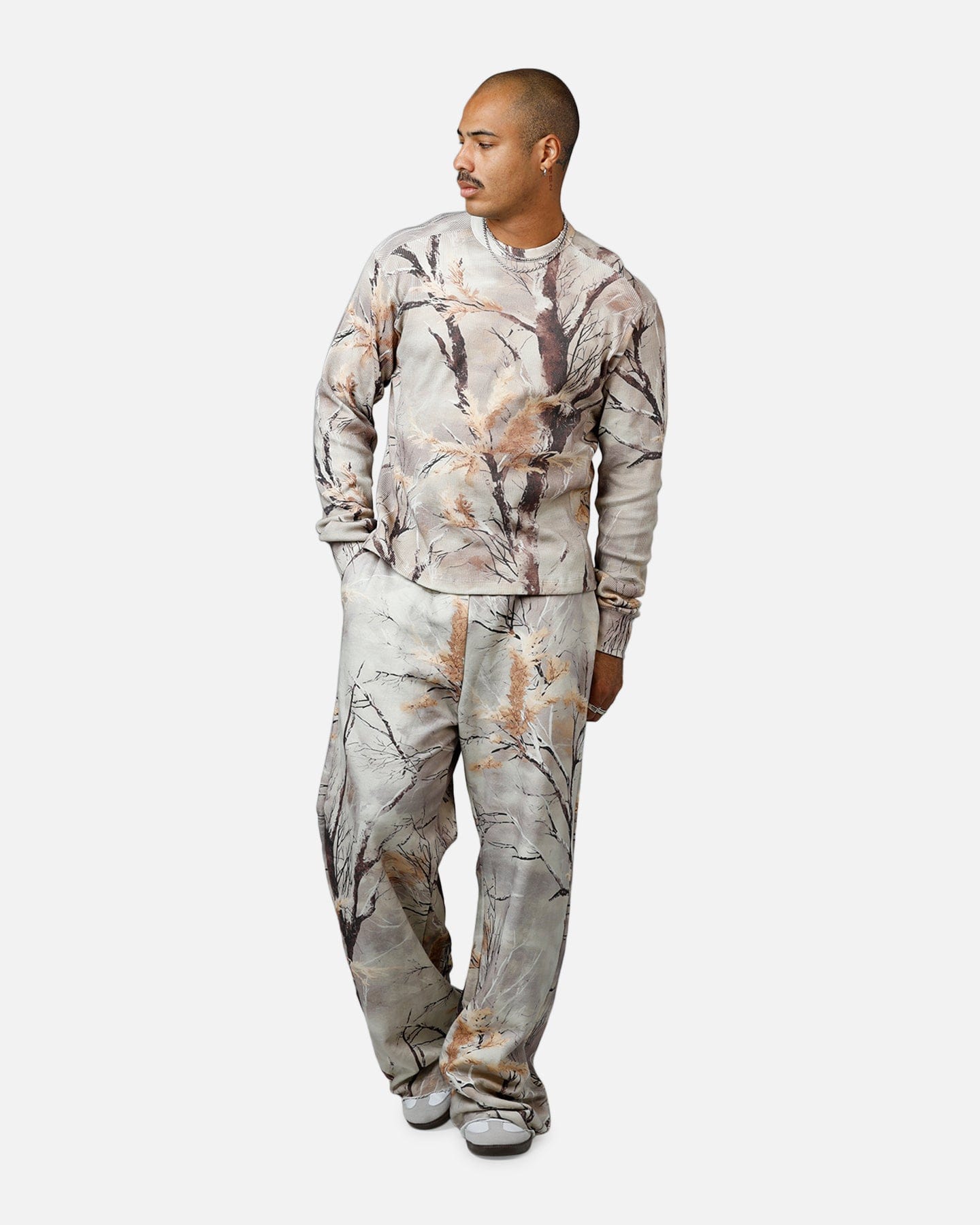 MNML Washed Waffle Thermal Long Sleeve T - Shirt Snow Camo