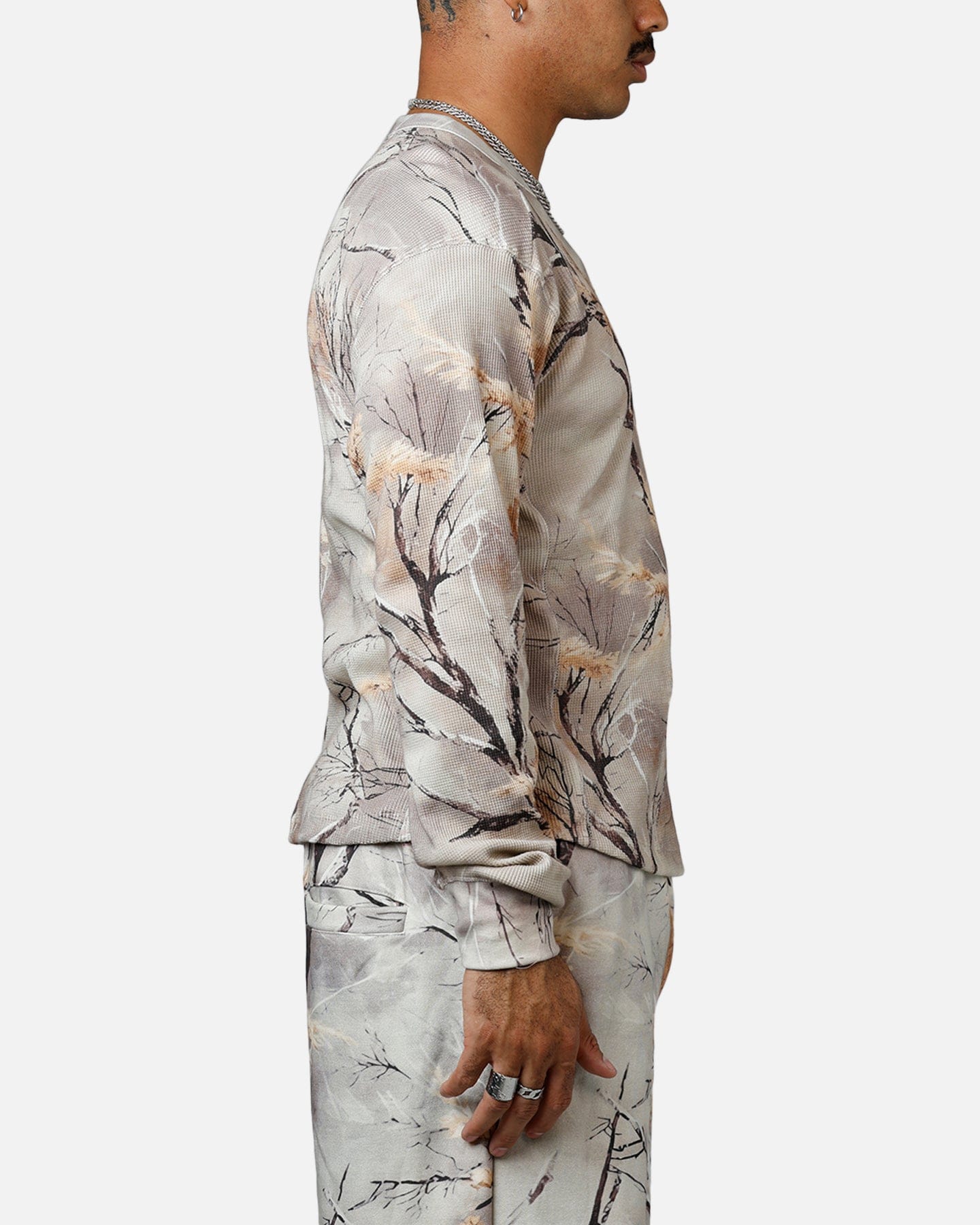 MNML Washed Waffle Thermal Long Sleeve T - Shirt Snow Camo