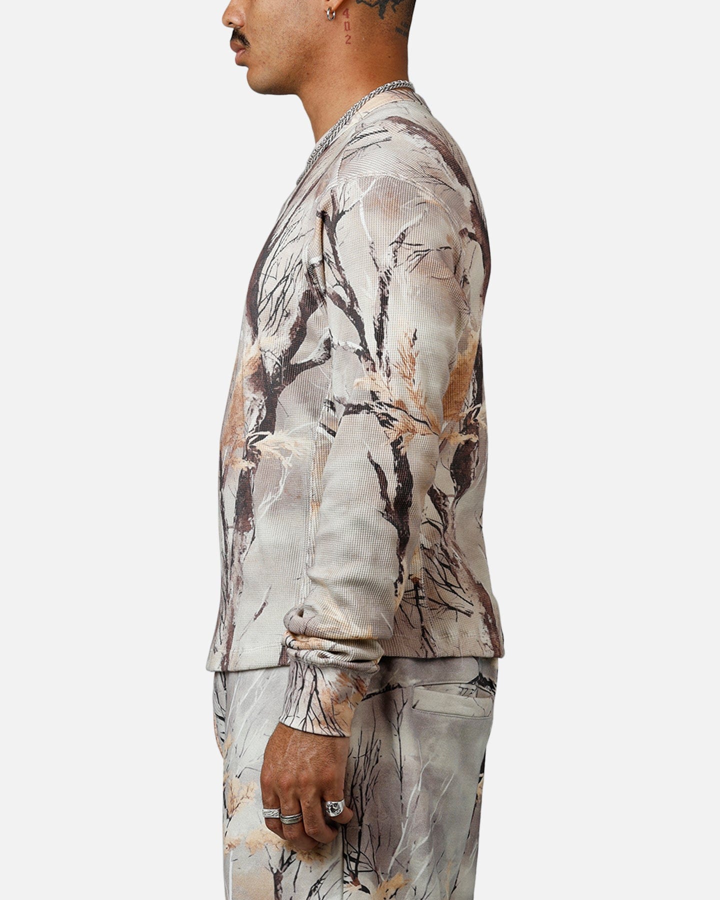 MNML Washed Waffle Thermal Long Sleeve T - Shirt Snow Camo