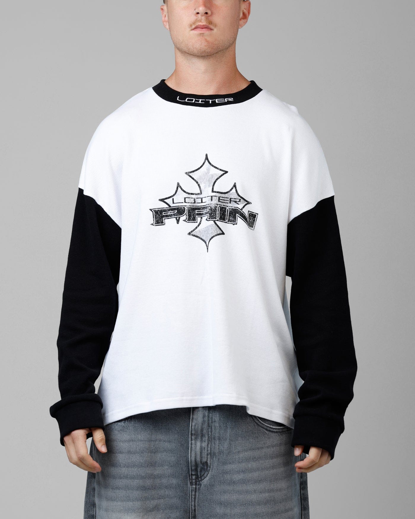 Loiter Biome Waffle Long Sleeve T - Shirt White/Black