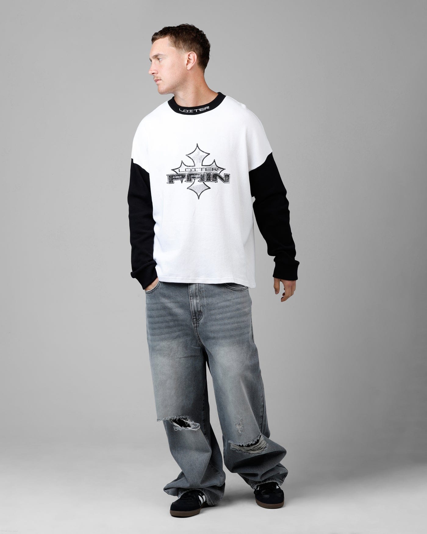 Loiter Biome Waffle Long Sleeve T - Shirt White/Black