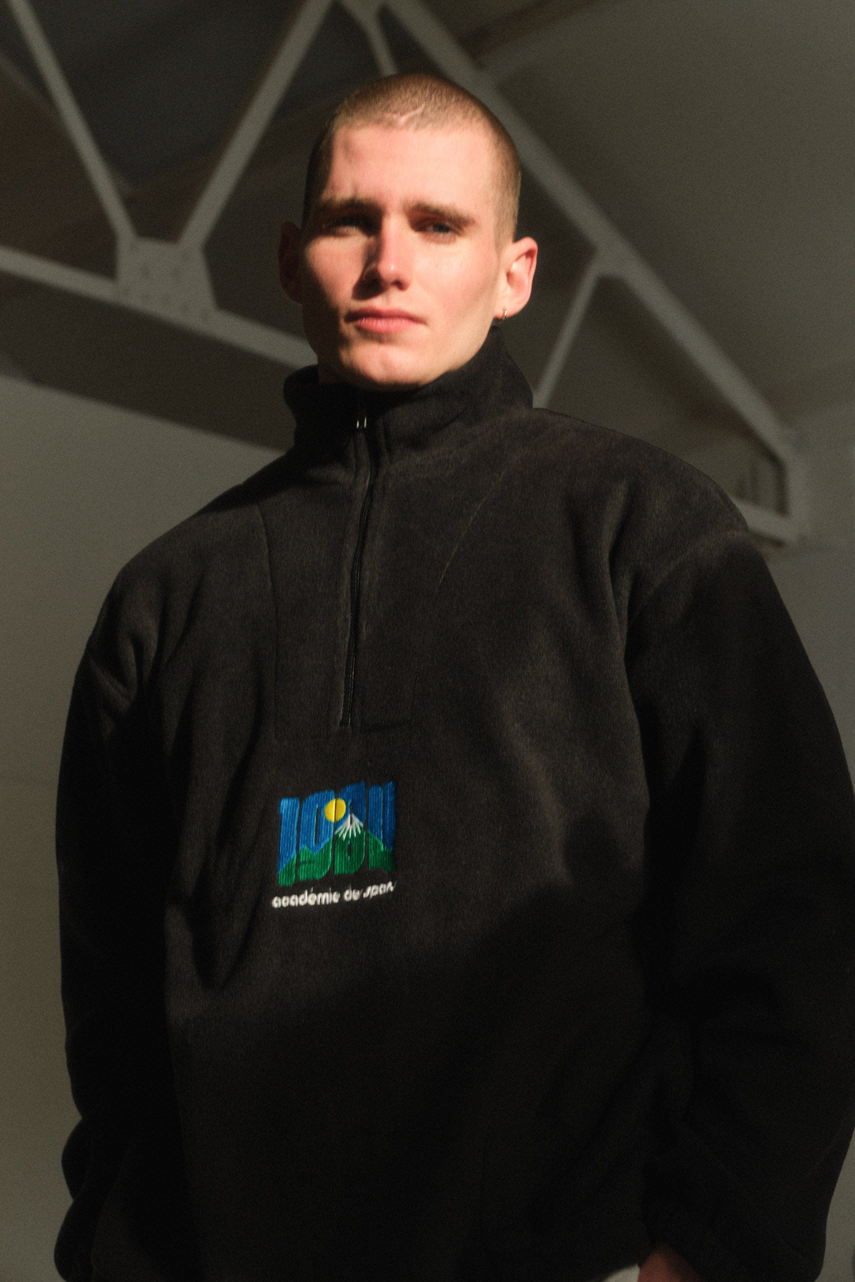 Vice 84 Retro Mountains Embroidered 1/4 Zip Fleece - Black