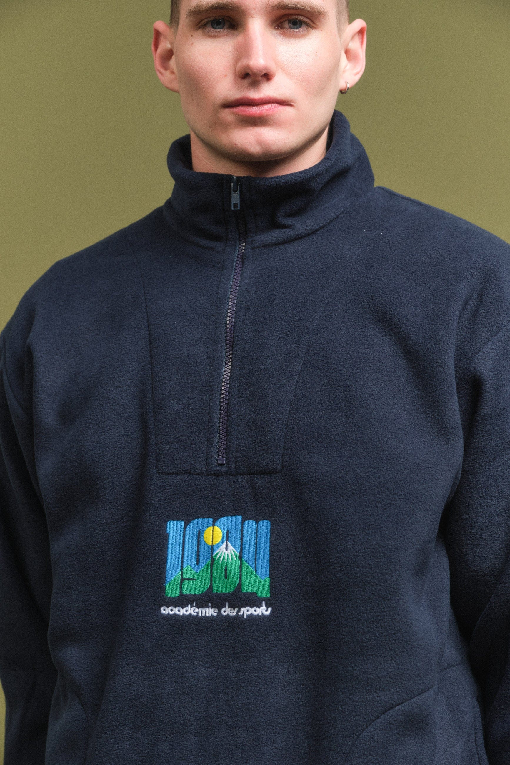 Vice 84 Retro Mountains Embroidered 1/4 Zip Fleece - Navy