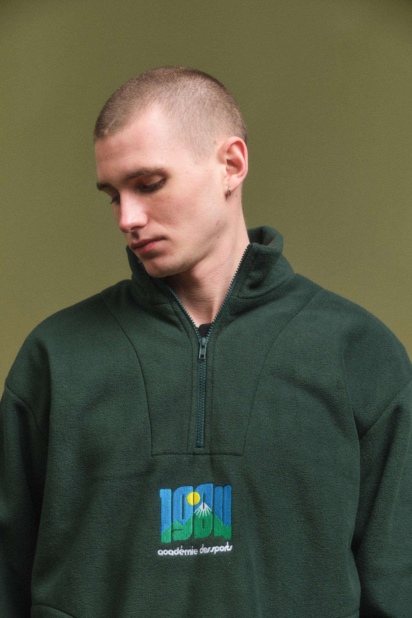 Vice 84 Retro Mountains Embroidered 1/4 Zip Fleece - Forest Green