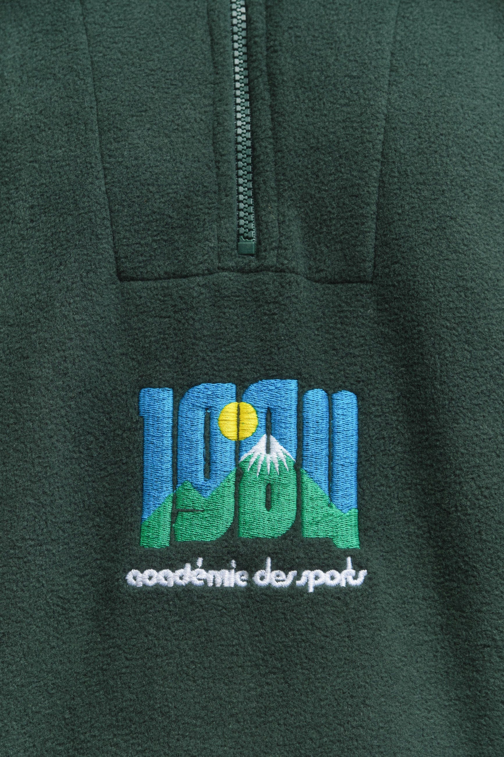 Vice 84 Retro Mountains Embroidered 1/4 Zip Fleece - Forest Green