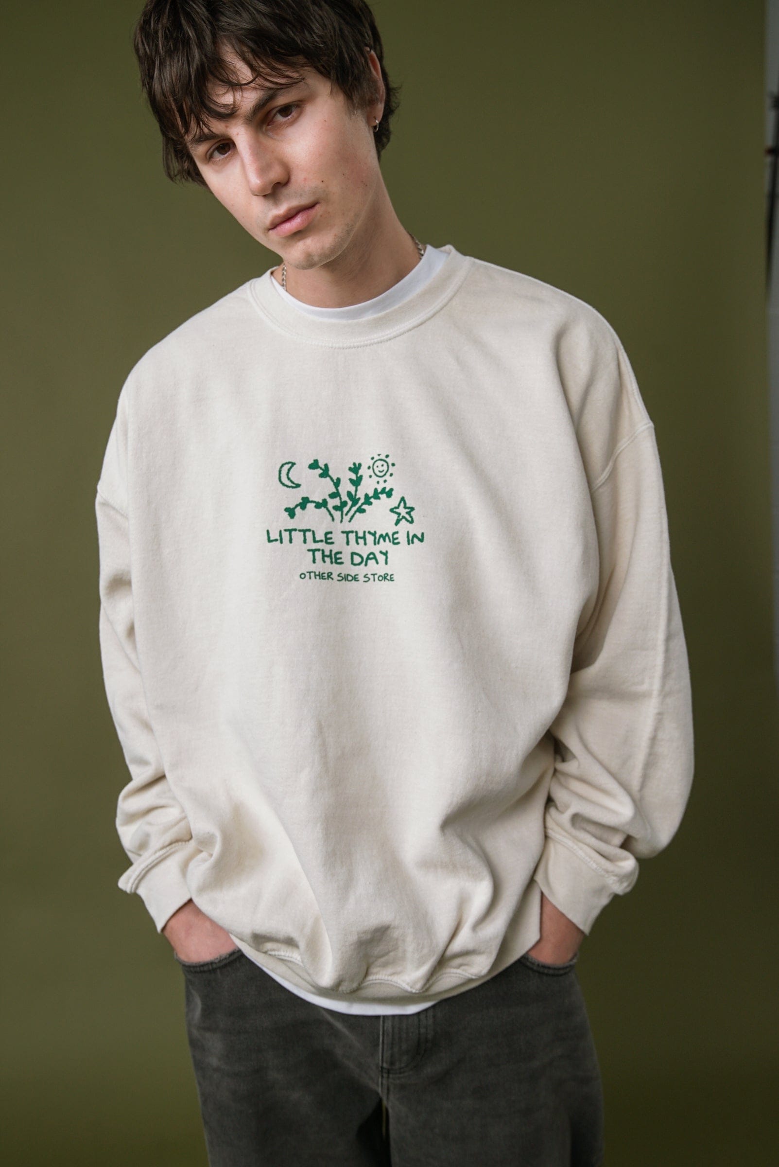 Other Side Store Little Thyme Vintage Washed Sweater - Cream