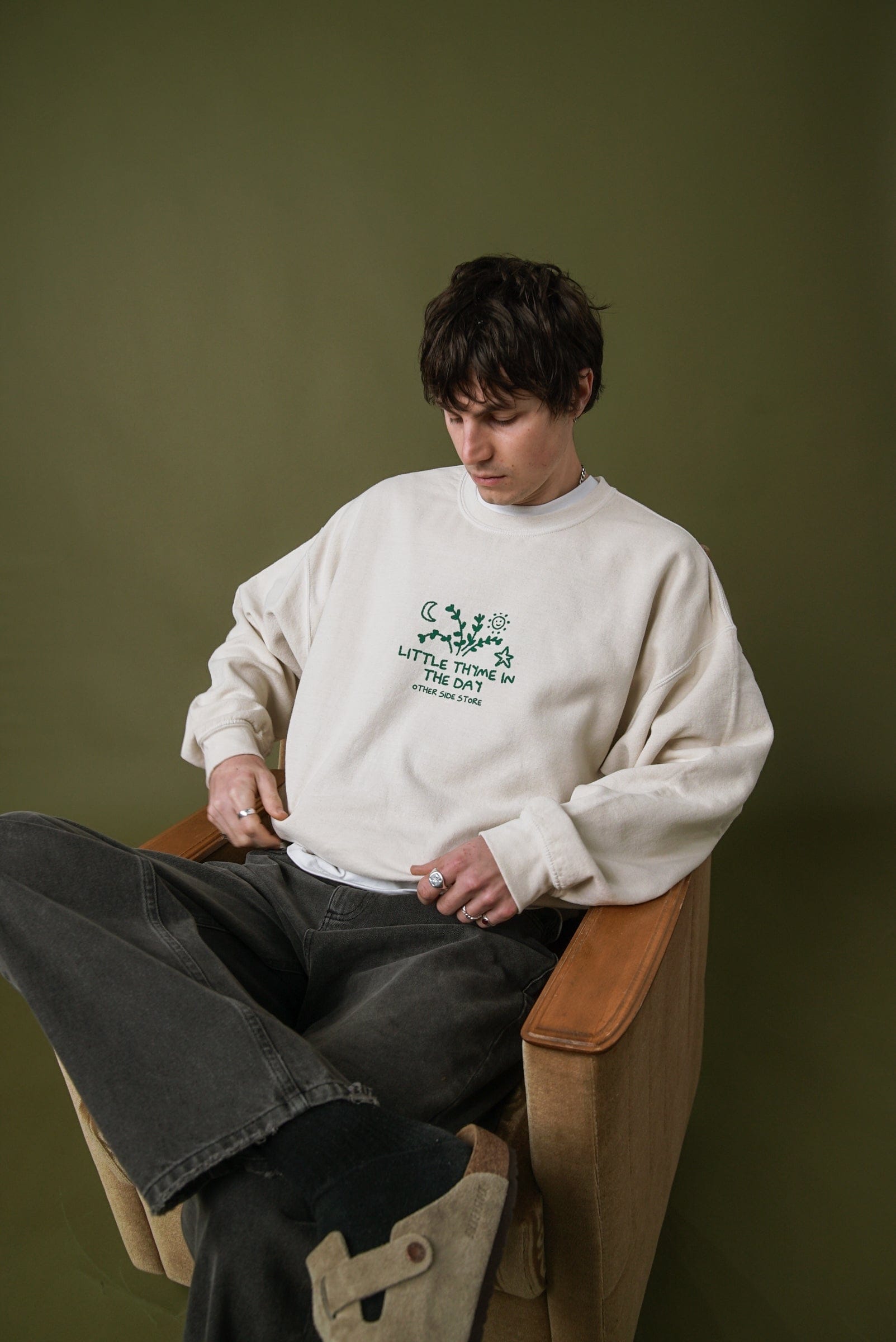 Other Side Store Little Thyme Vintage Washed Sweater - Cream