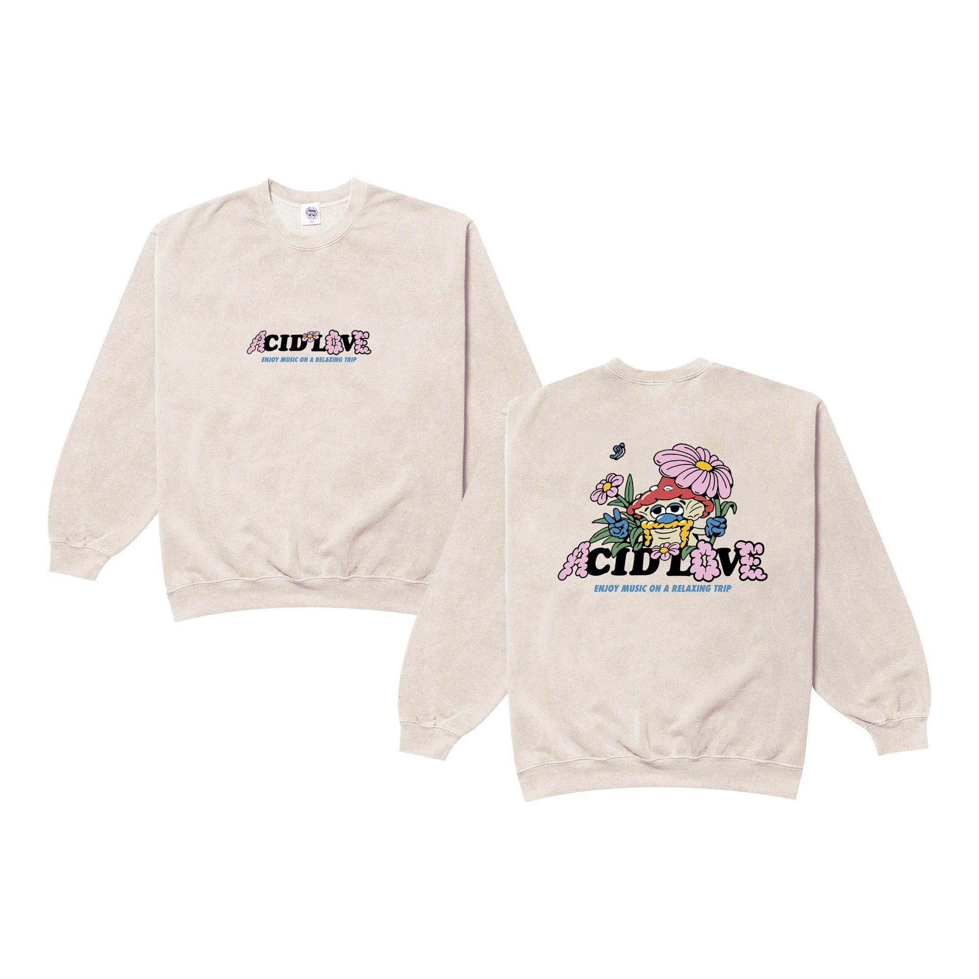 Acid Love Mushroom Vintage Washed Sweater - Cream