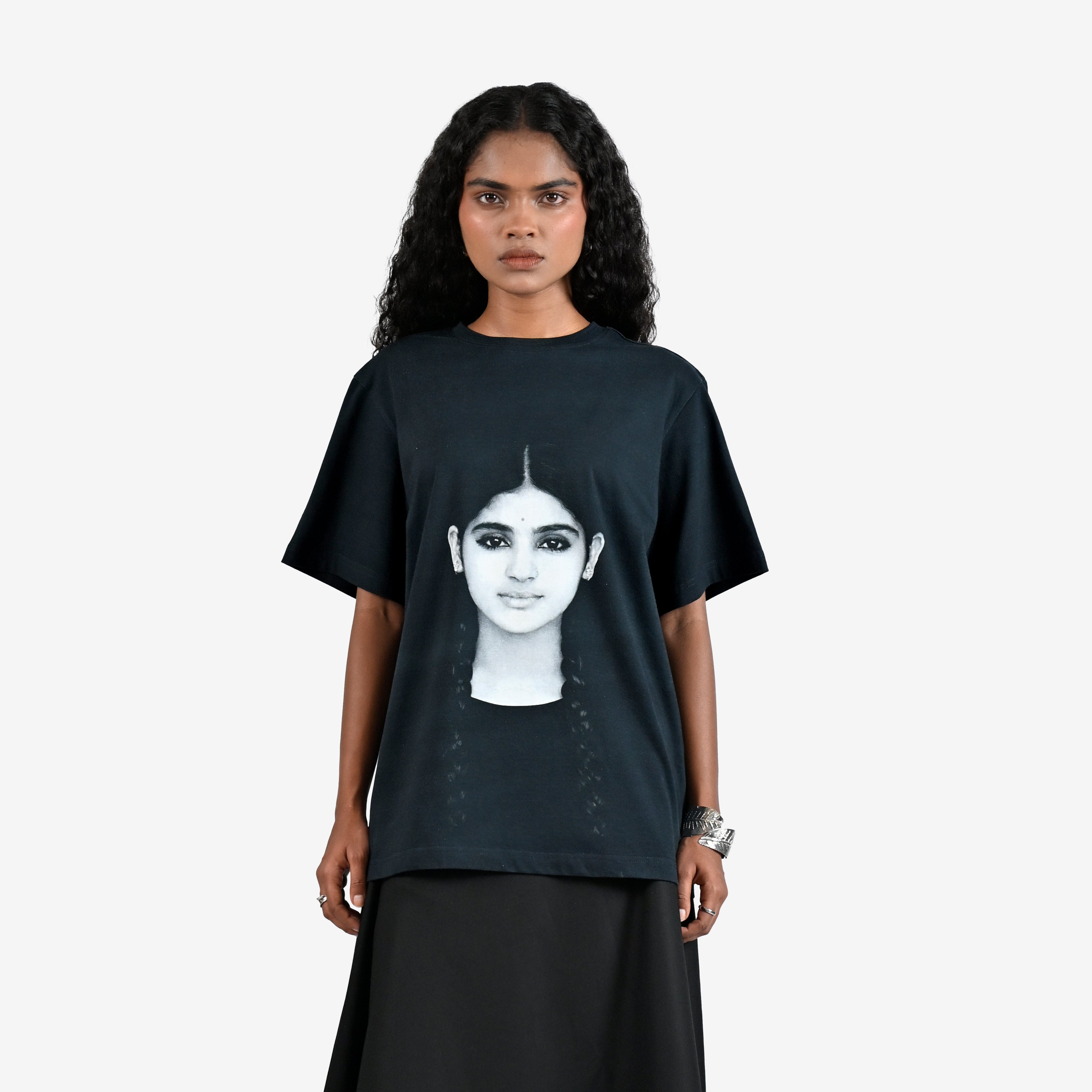 Girl The Girl with the Braids portrait t - shirt - Black