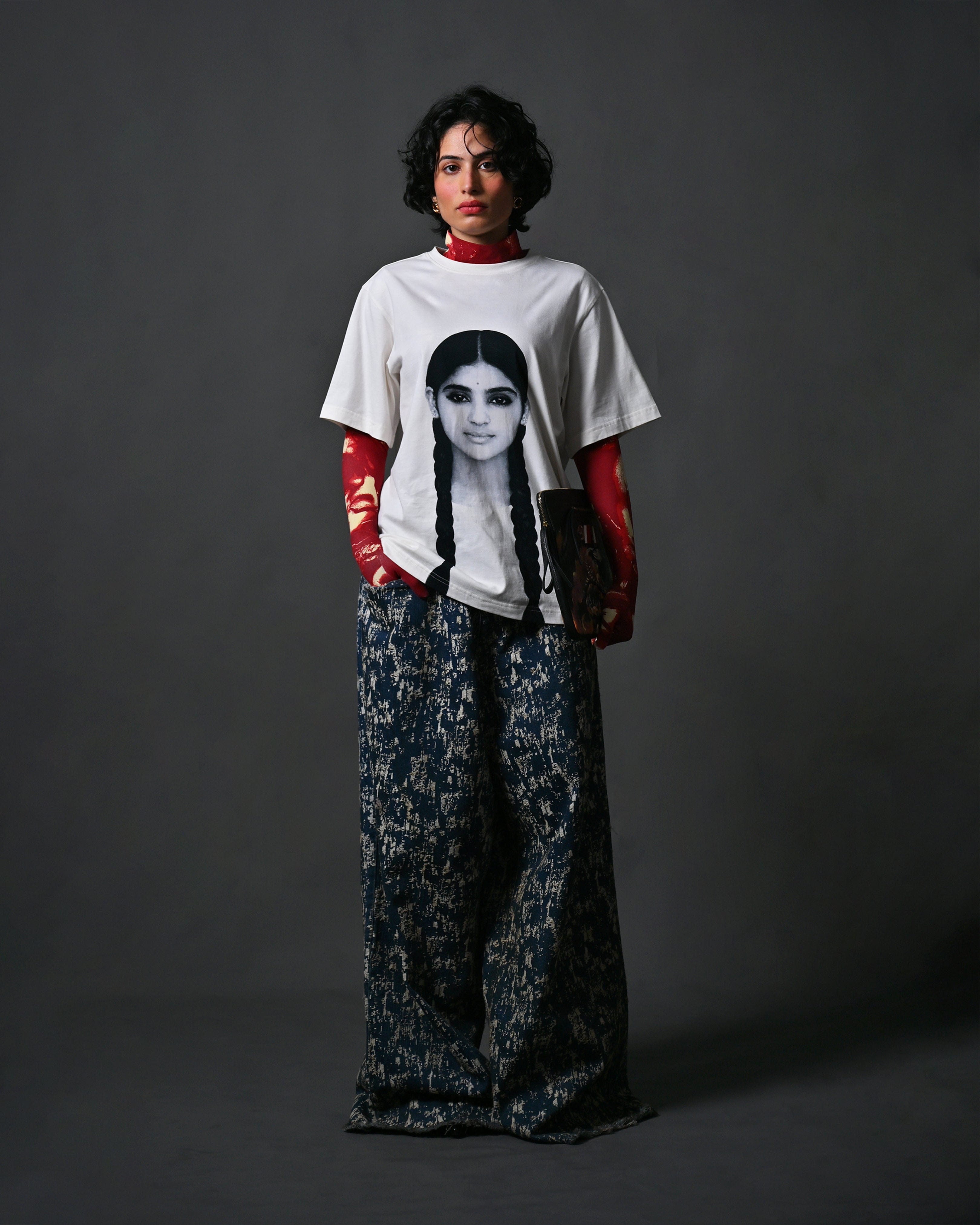 WHITE* The Girl with the Braids portrait t - shirt - White