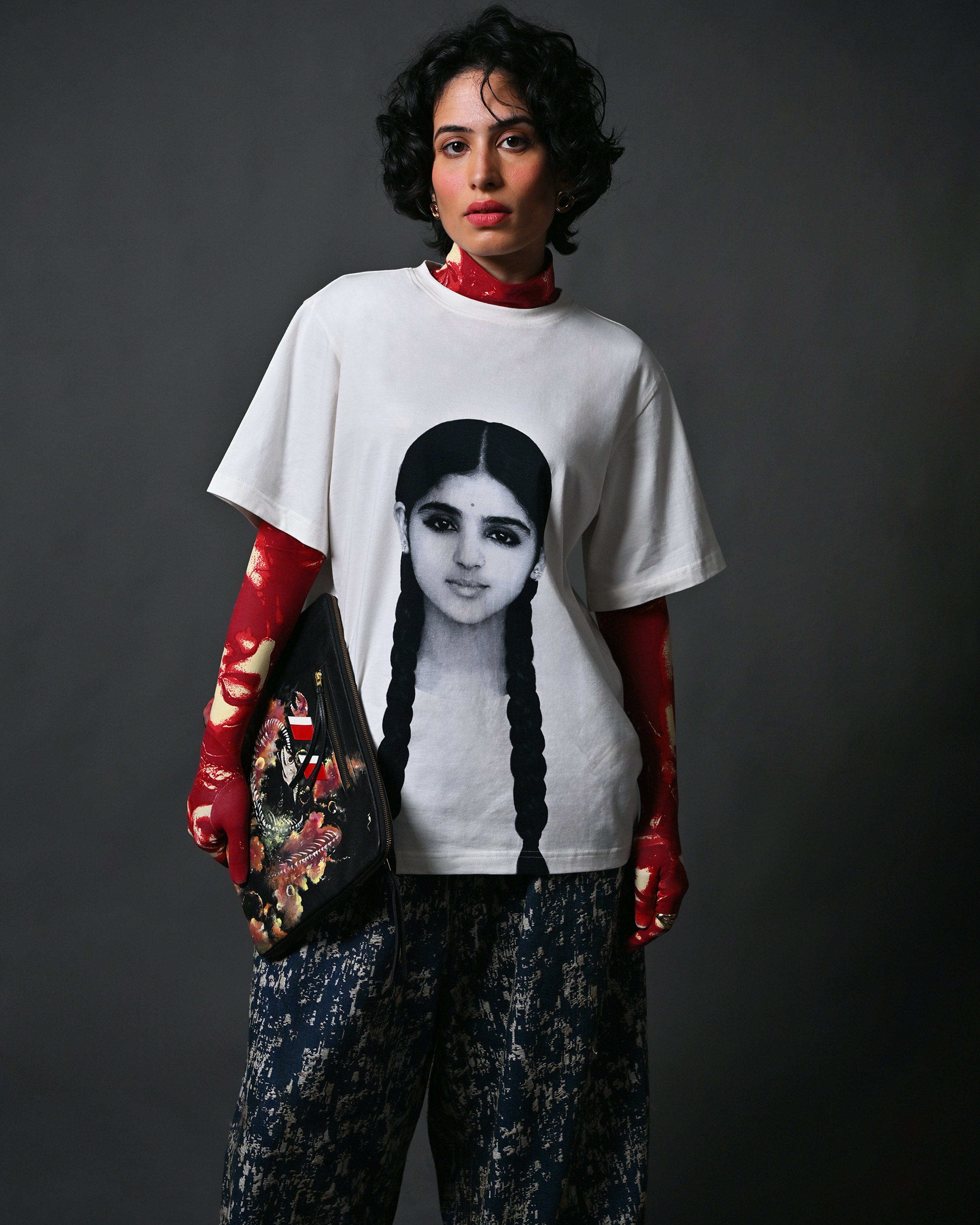 WHITE* The Girl with the Braids portrait t - shirt - White