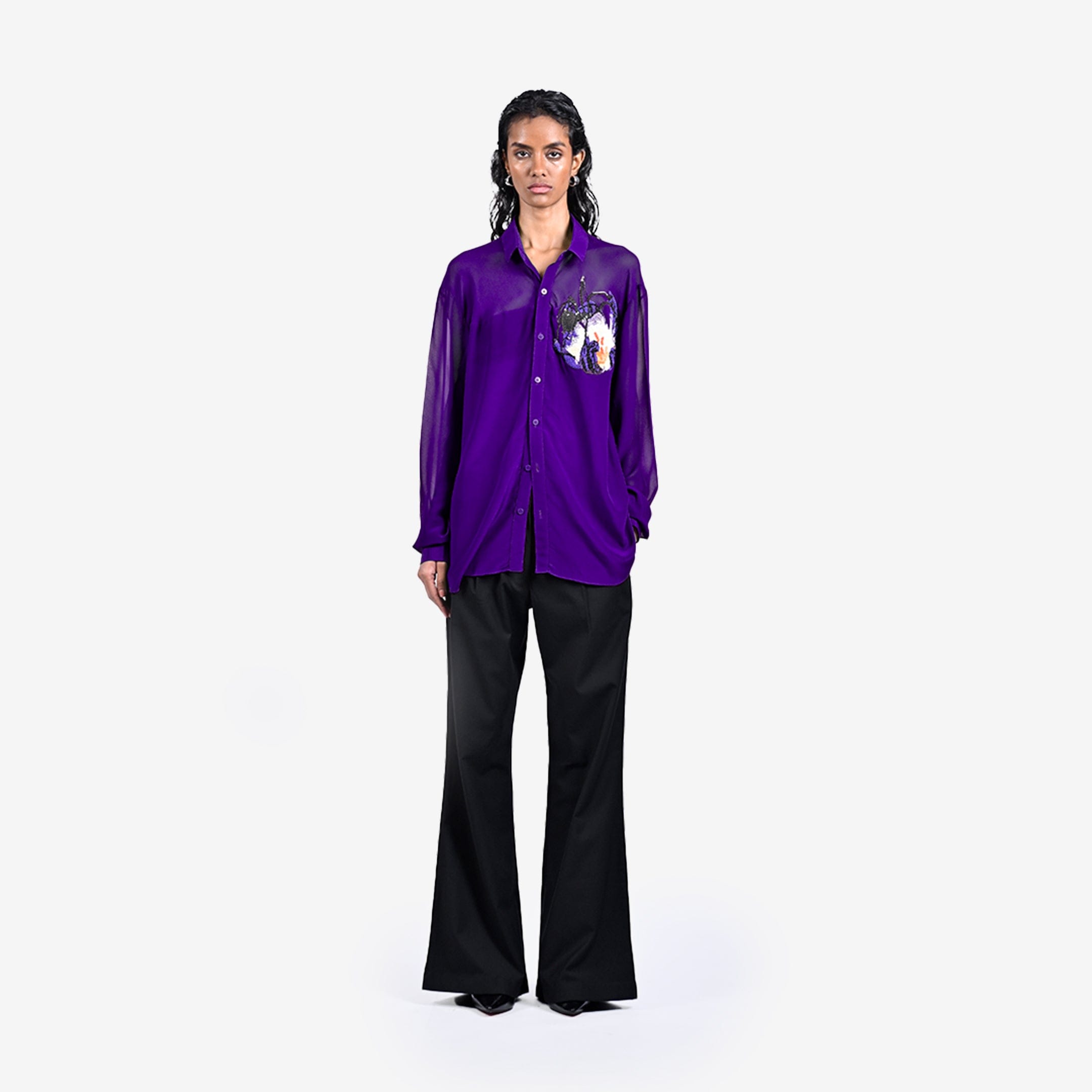 Purple Hand - embroidered spider shirt - Purple