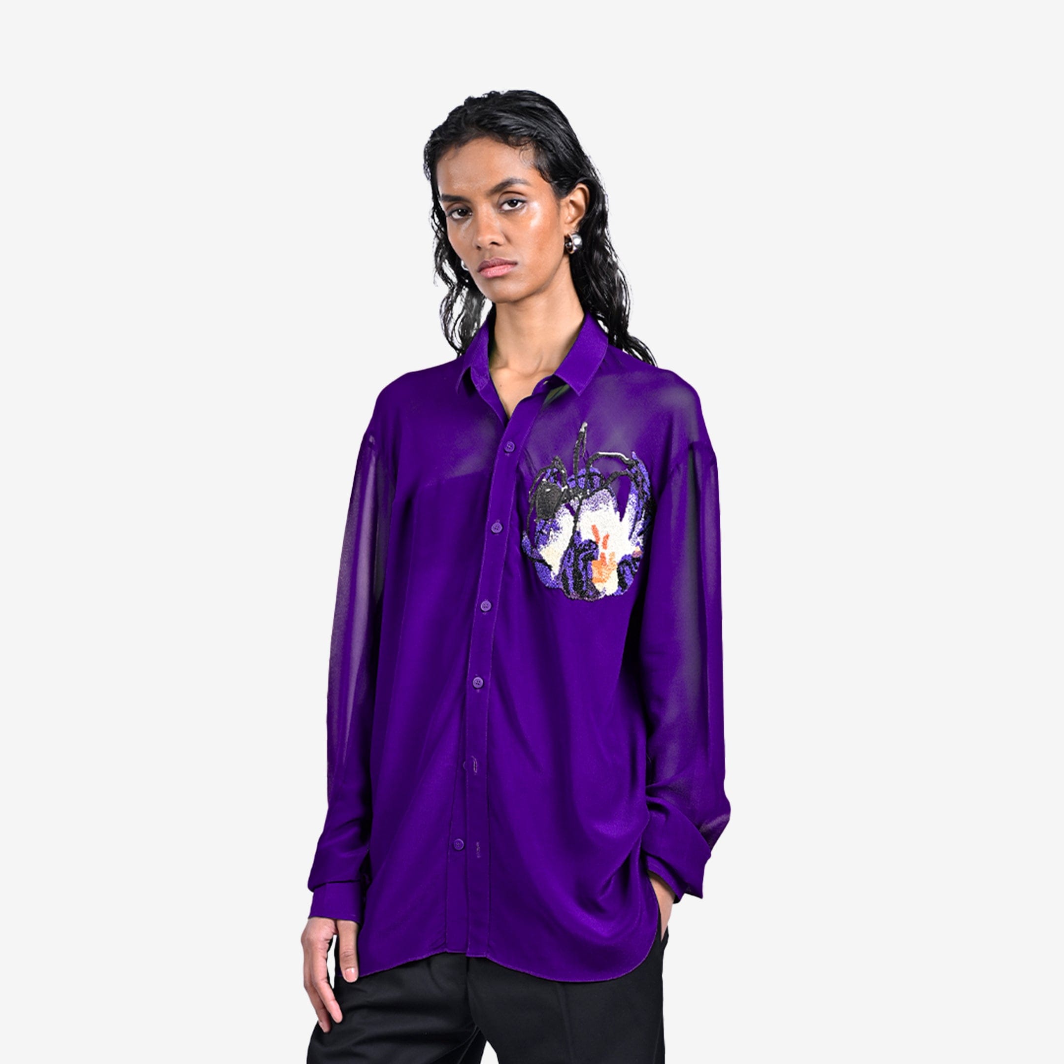 Purple Hand - embroidered spider shirt - Purple