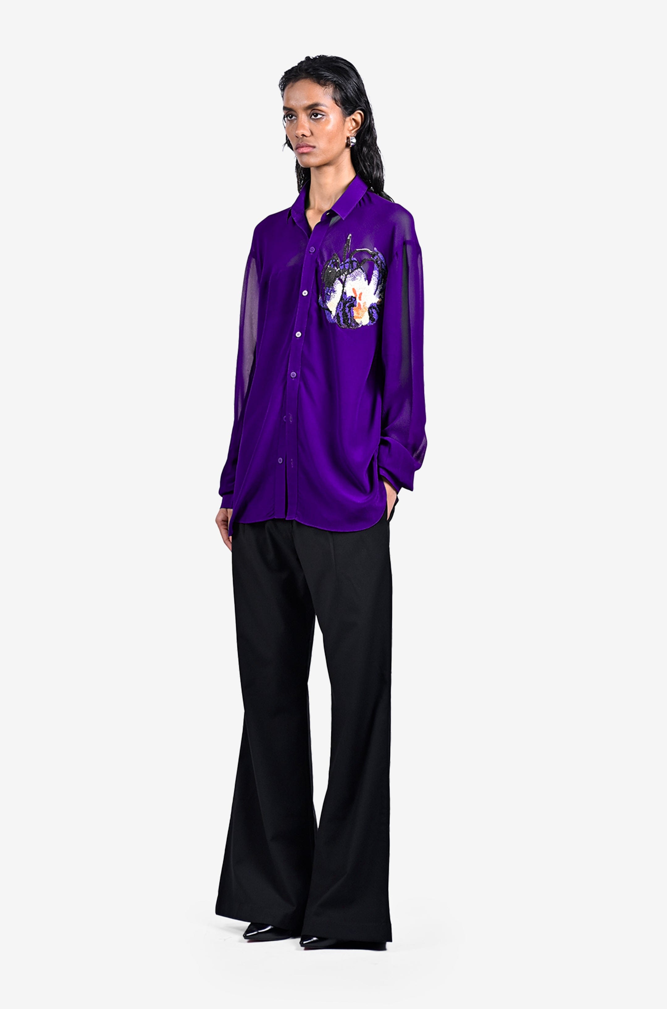 Purple Hand - embroidered spider shirt - Purple