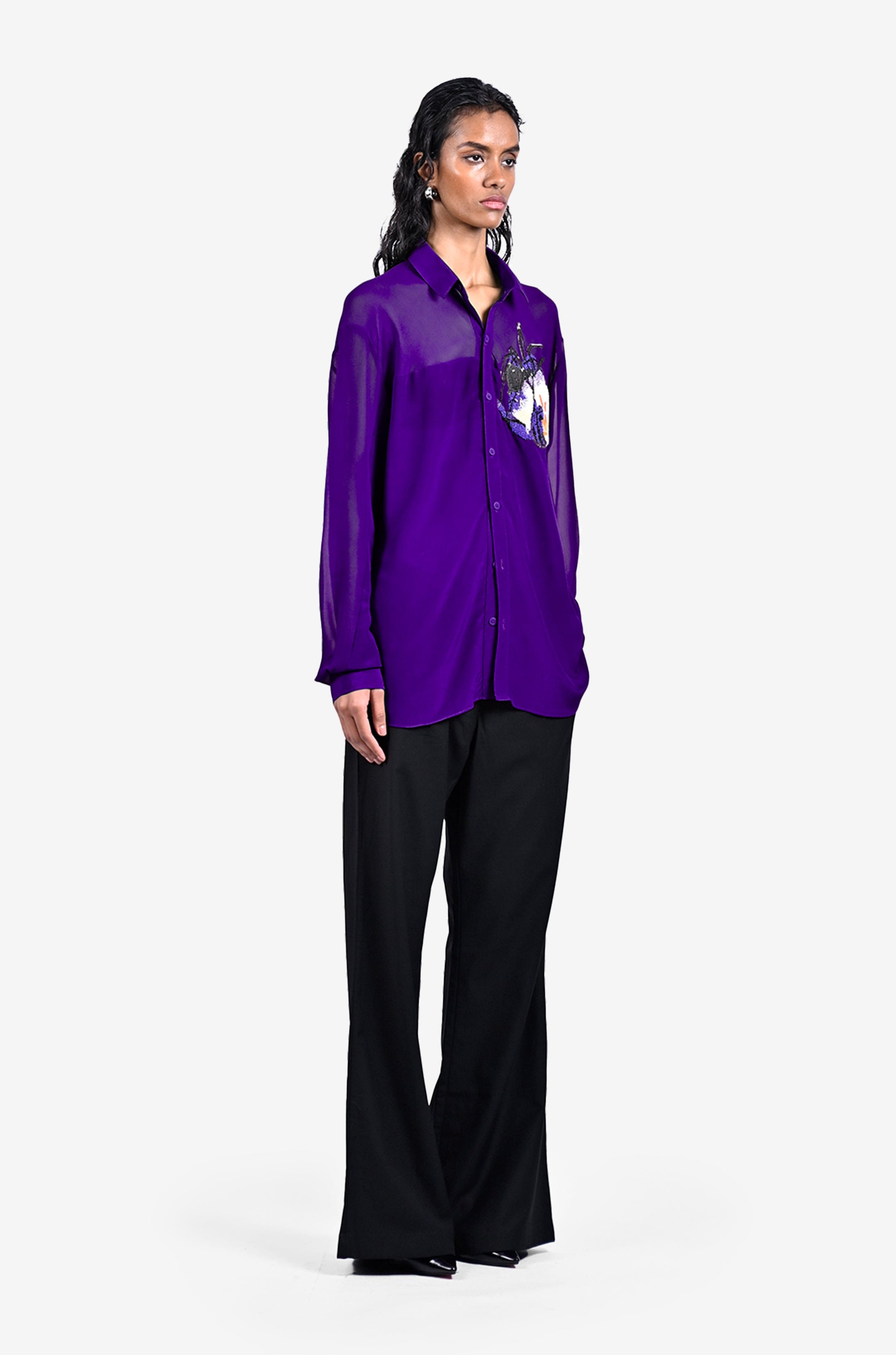 Purple Hand - embroidered spider shirt - Purple