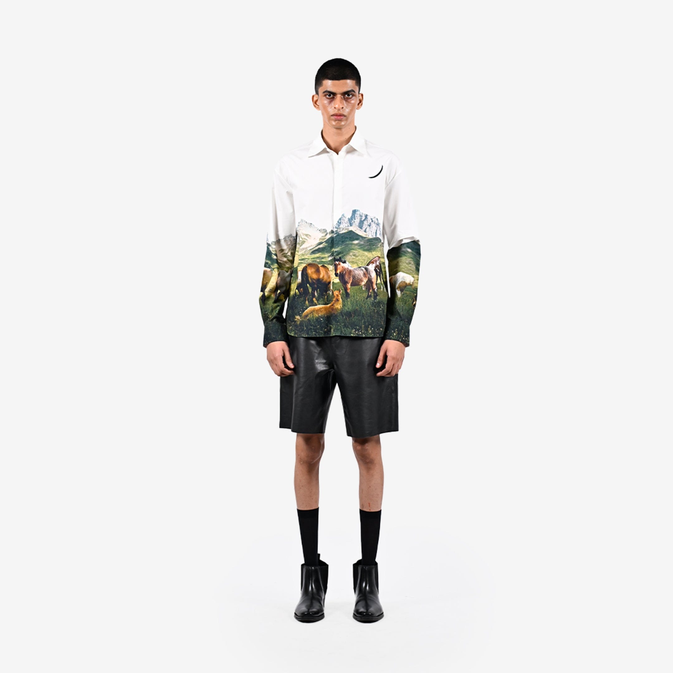 WHITE* Open fields printed cotton shirt - White