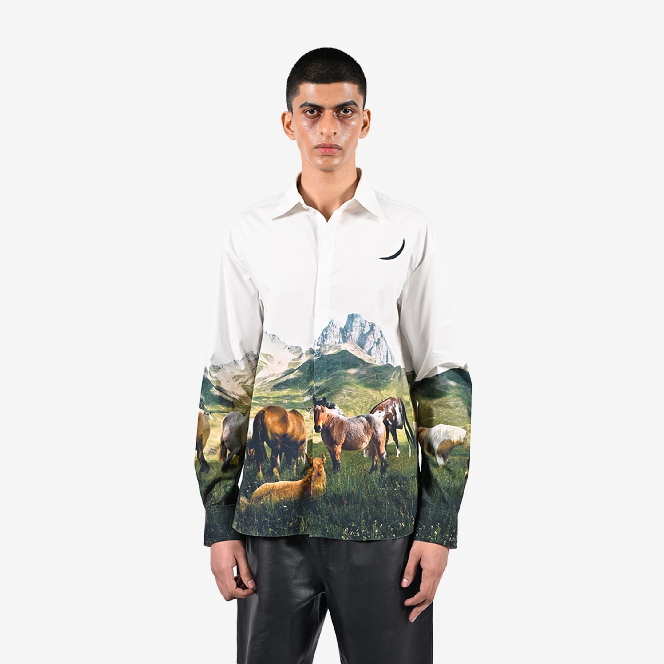 WHITE* Open fields printed cotton shirt - White