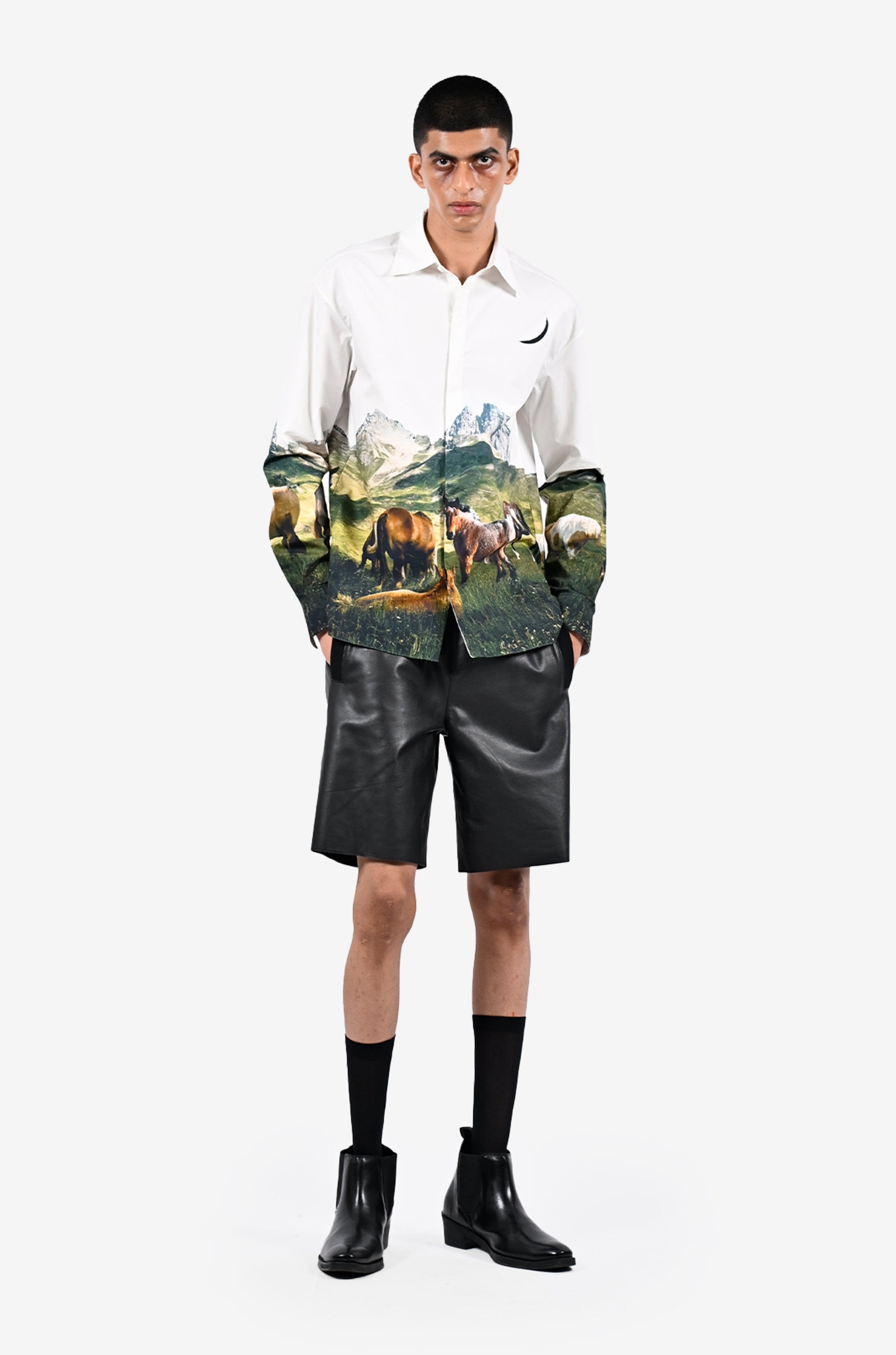 WHITE* Open fields printed cotton shirt - White