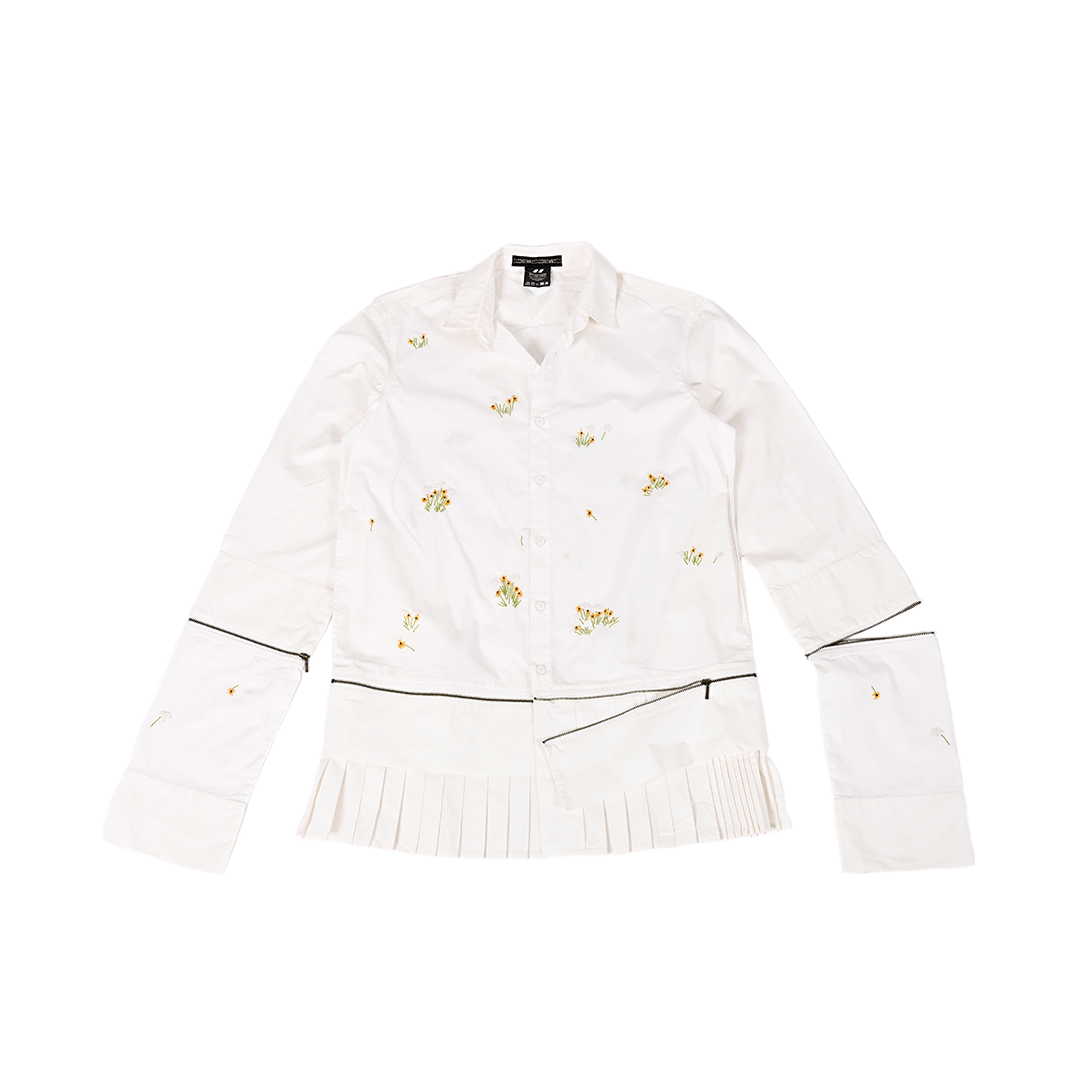WHITE* Oversized hand embroidered shirt dress with Zipper Detail (White)