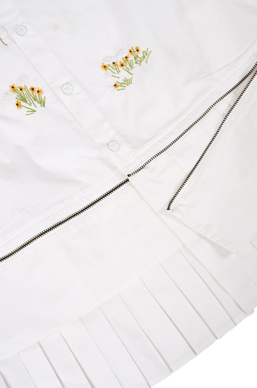 WHITE* Oversized hand embroidered shirt dress with Zipper Detail (White)