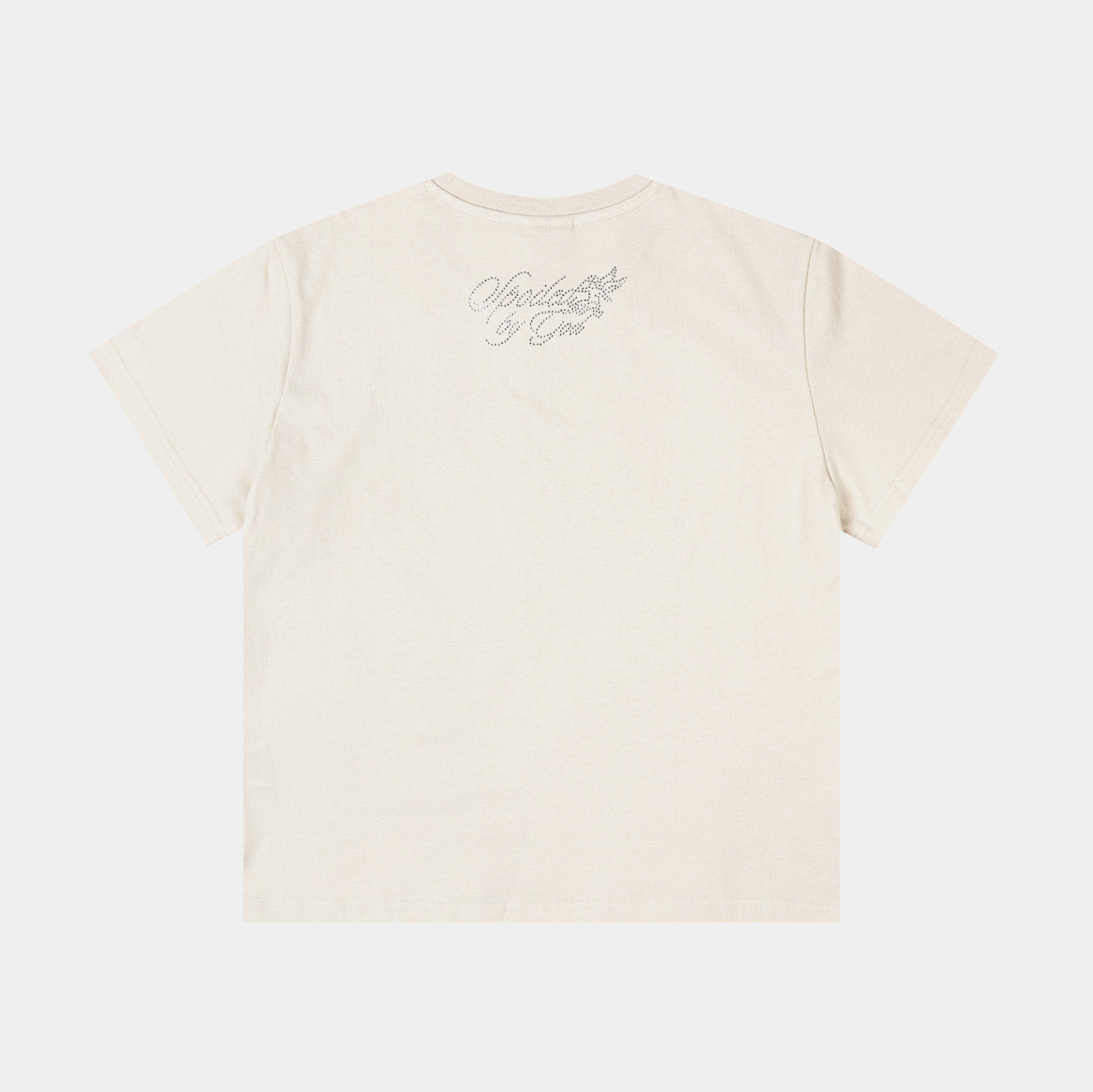 Original SIN Spoiled Lips Cropped Womens Short Sleeve Shirt (Cream/Pink)
