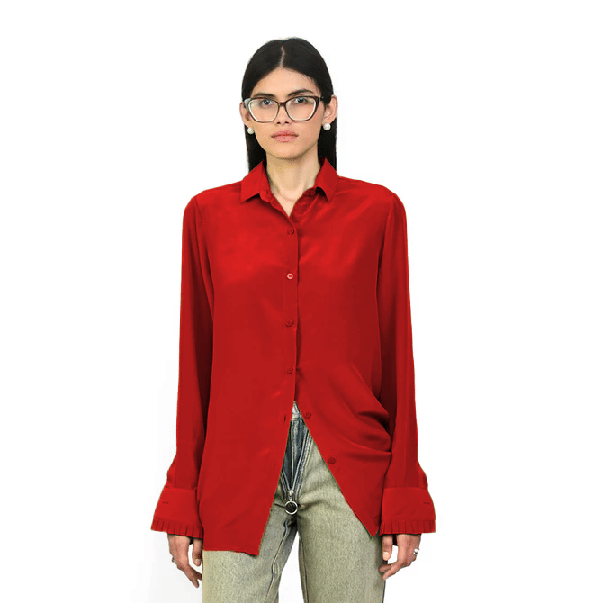Iconic Straight Fit Silk Shirt (Iconic Red)
