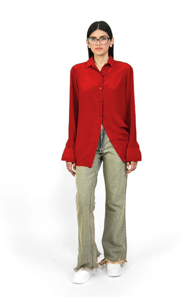 Iconic Straight Fit Silk Shirt (Iconic Red)