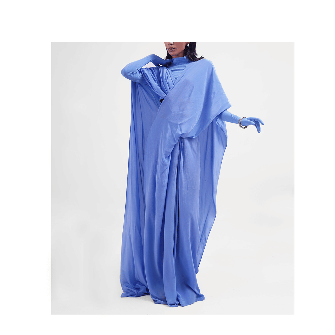 Blue Hybrid Sari - Pants (Sky Blue)