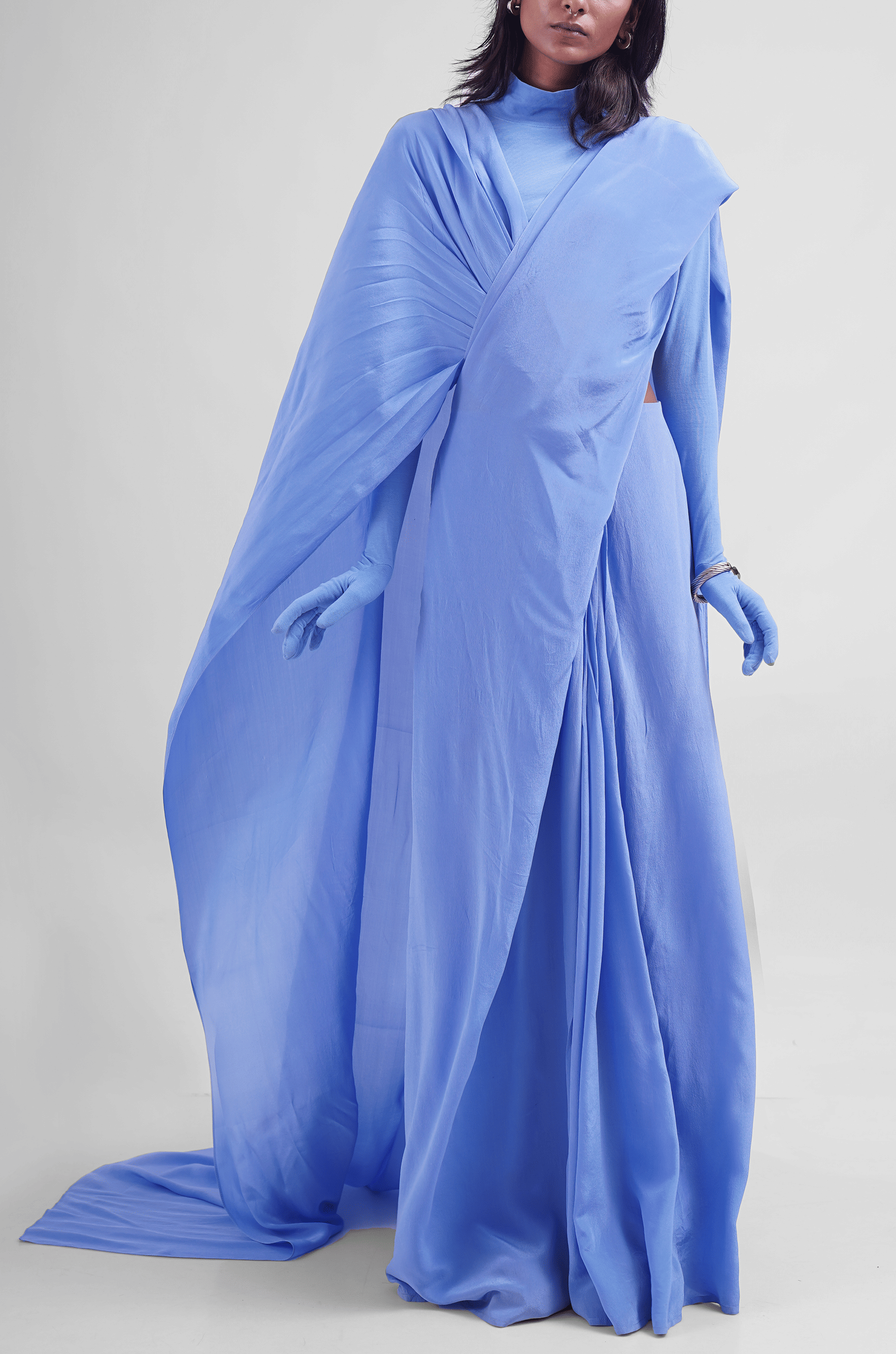 Blue Hybrid Sari - Pants (Sky Blue)