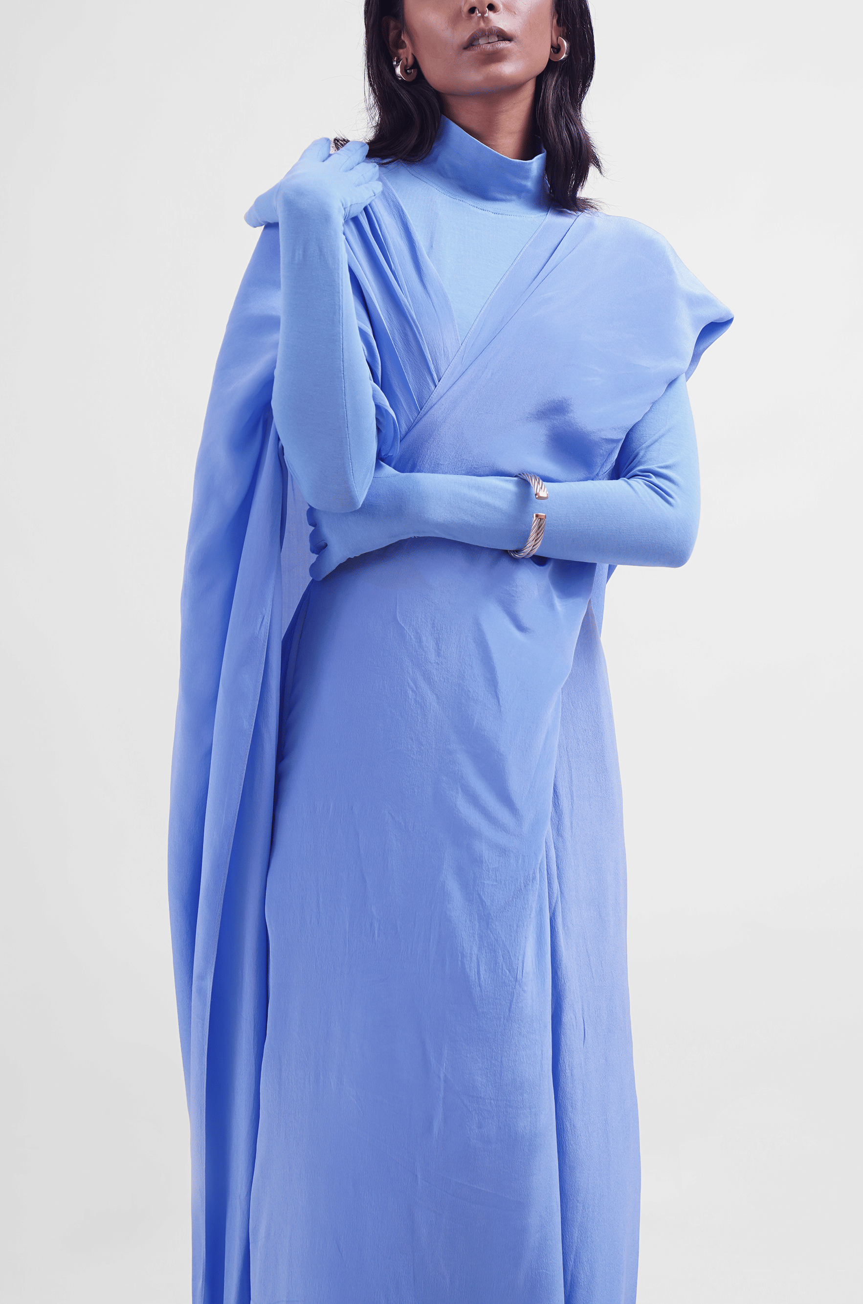 Blue Hybrid Sari - Pants (Sky Blue)