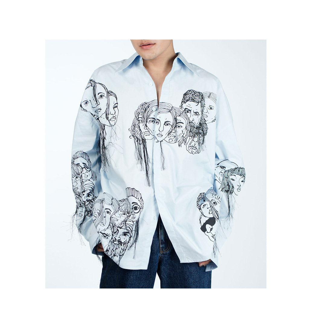 Blue Handcrafted Diversity Stream Shirt (Powder Blue)