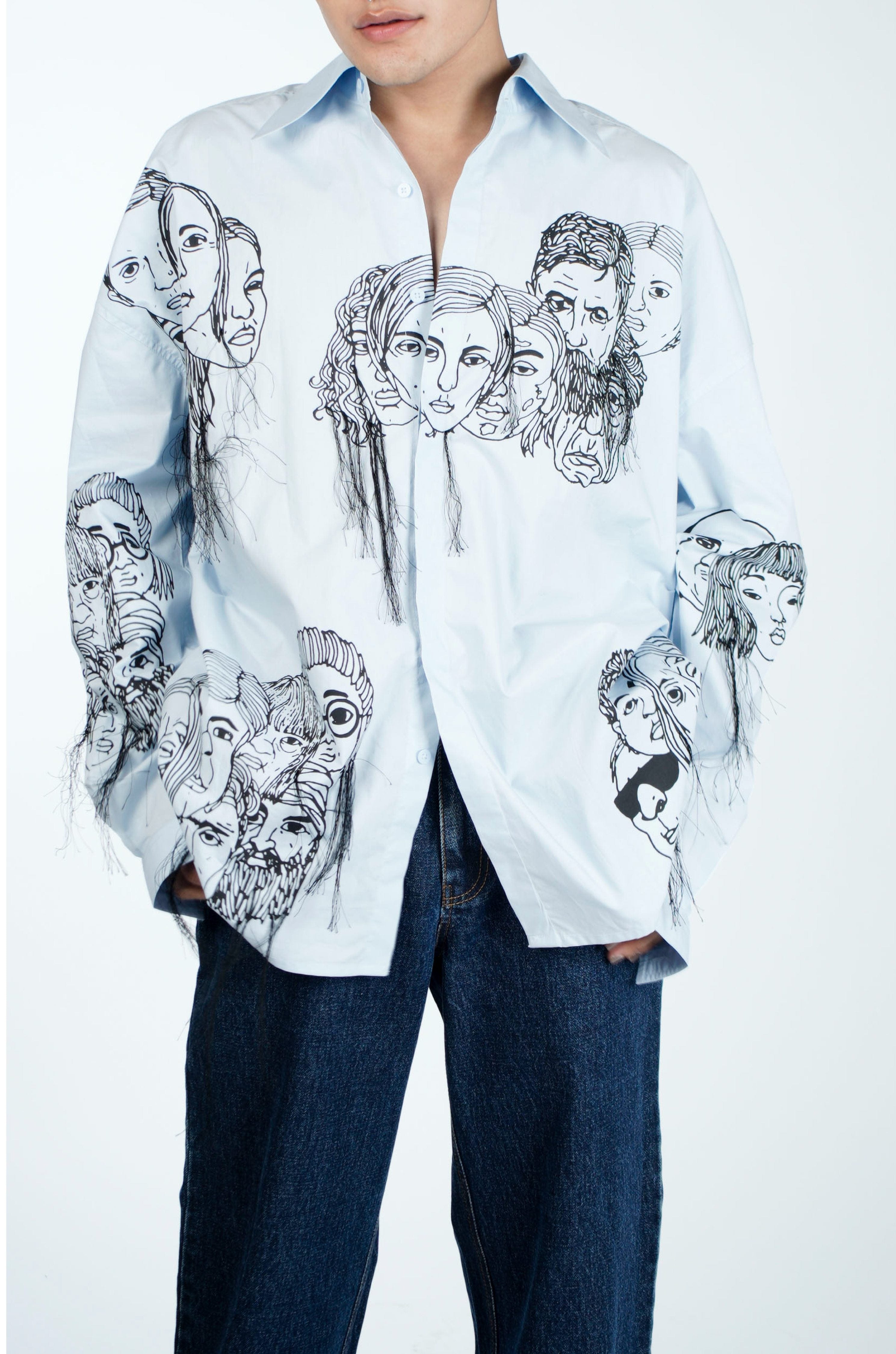 Blue Handcrafted Diversity Stream Shirt (Powder Blue)