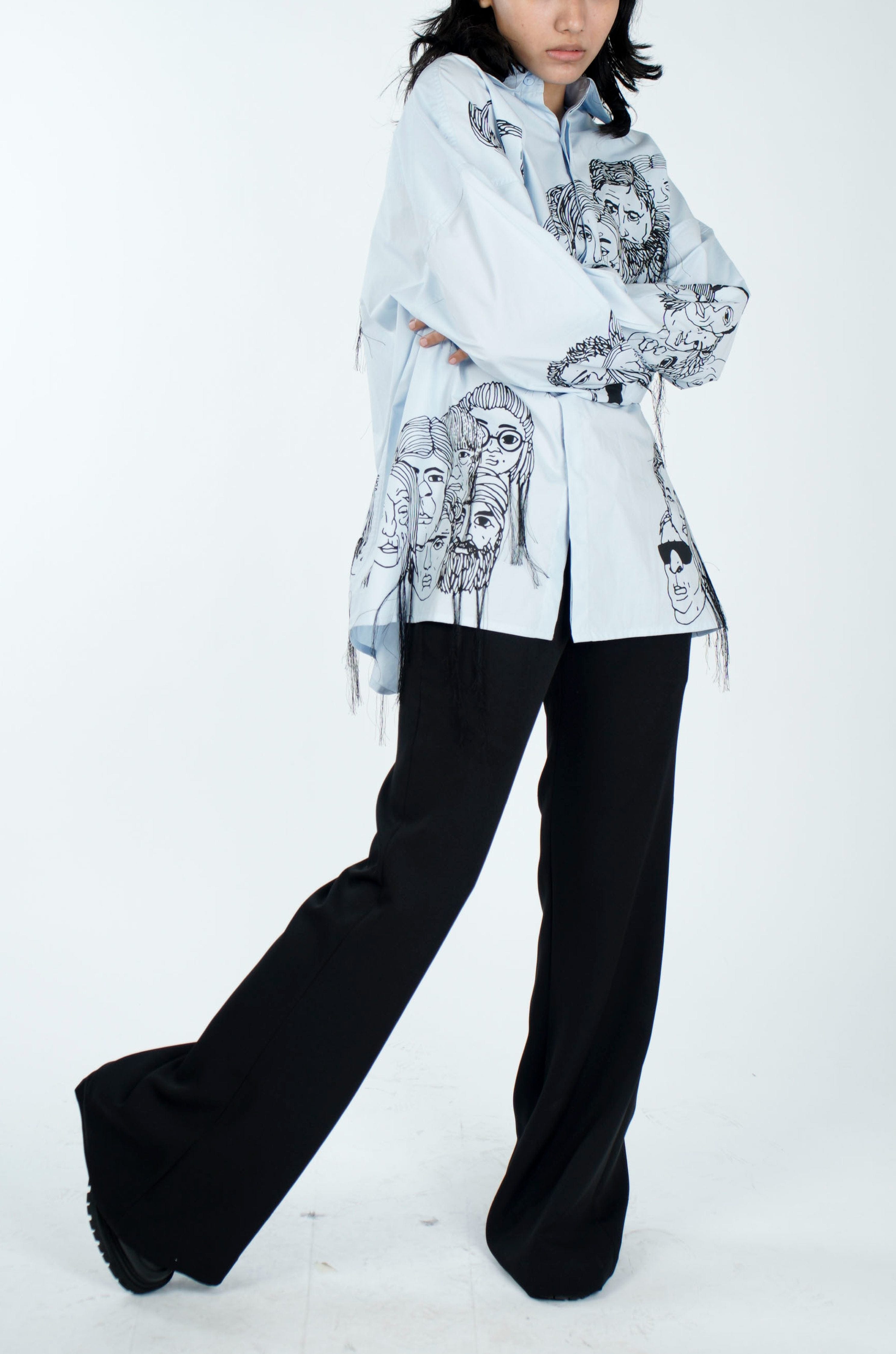 Blue Handcrafted Diversity Stream Shirt (Powder Blue)