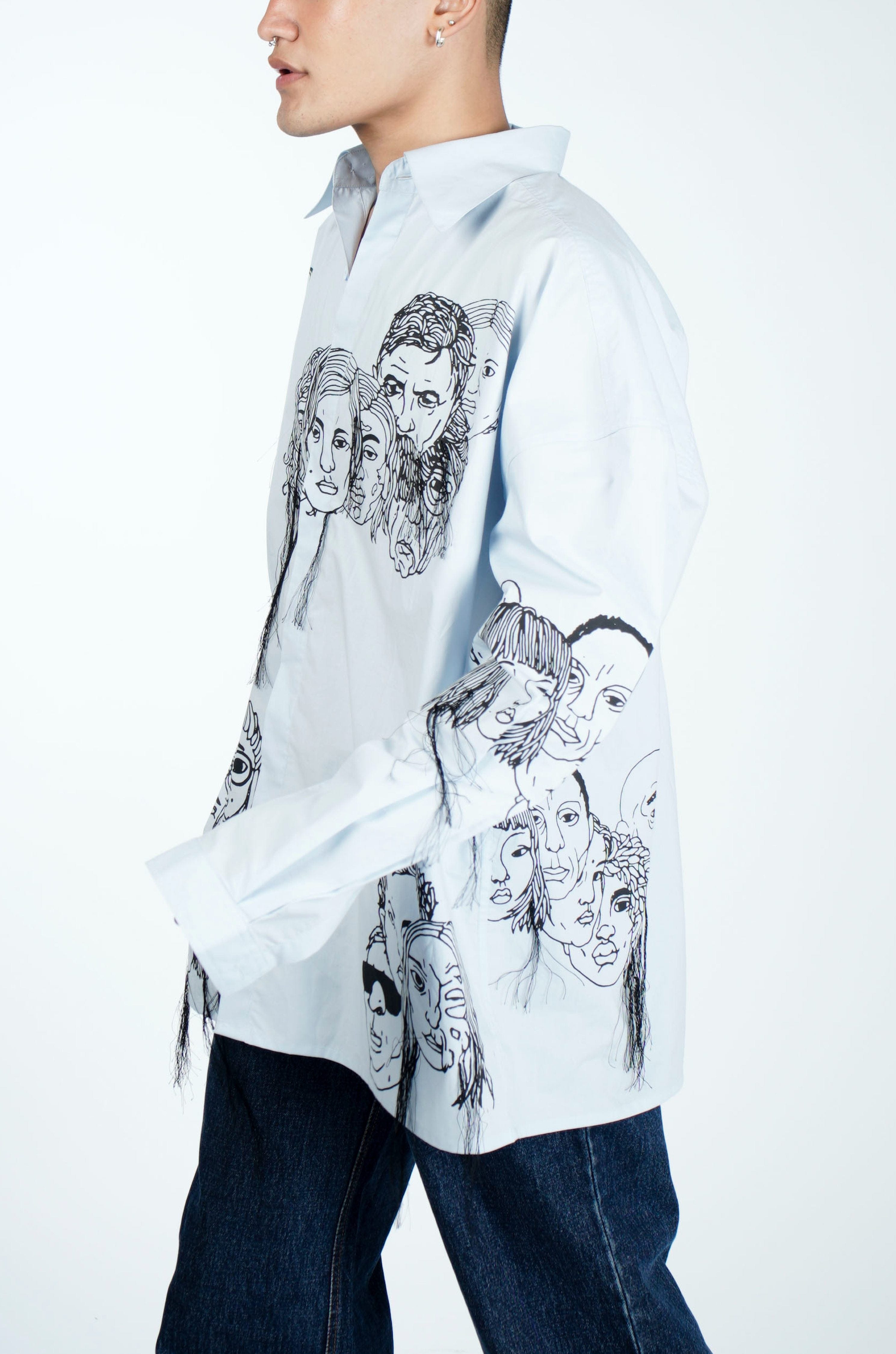 Blue Handcrafted Diversity Stream Shirt (Powder Blue)