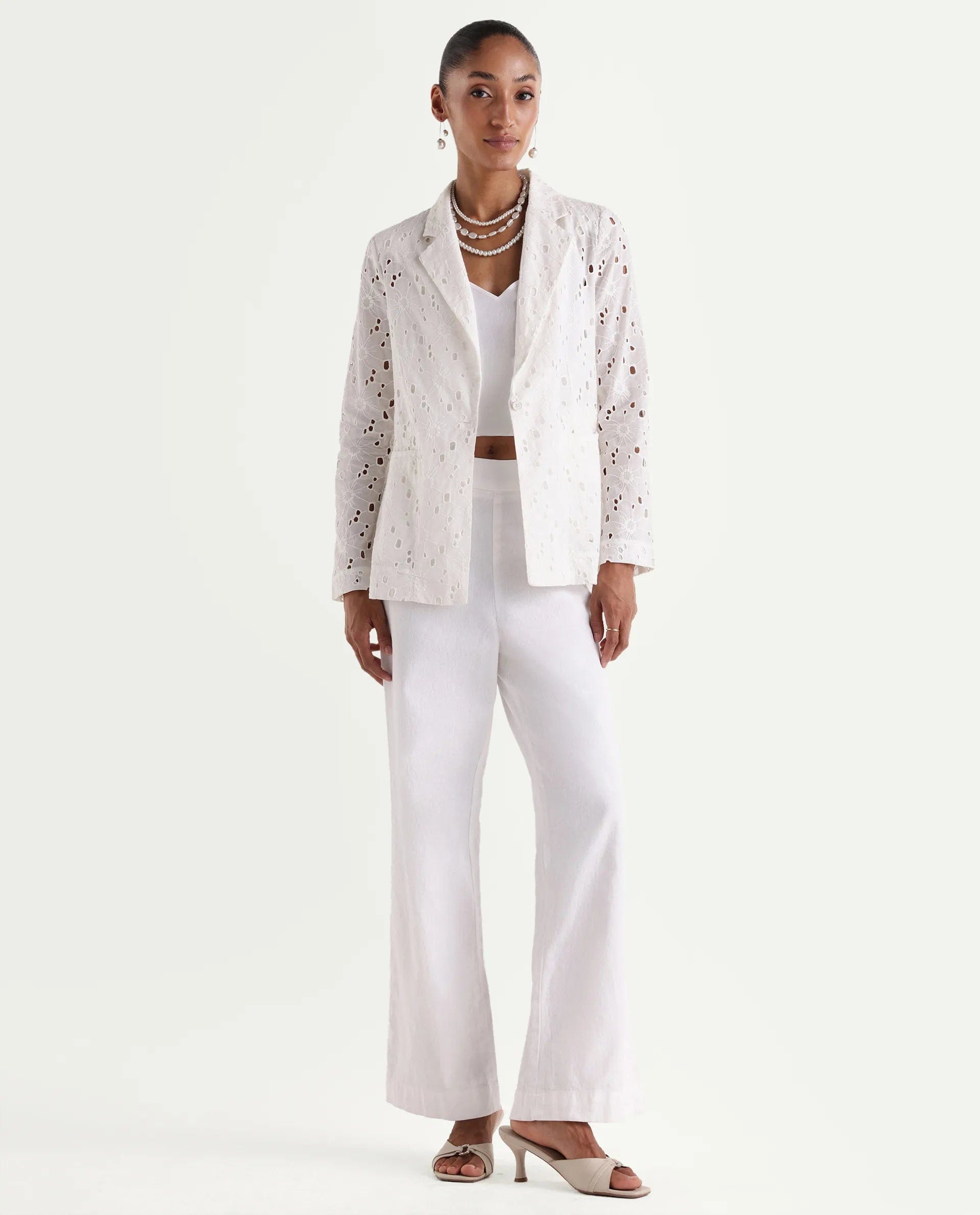 Rareism Women's Rumon Primary White Full Sleeve Lapel Neck Regular Fit Blazer