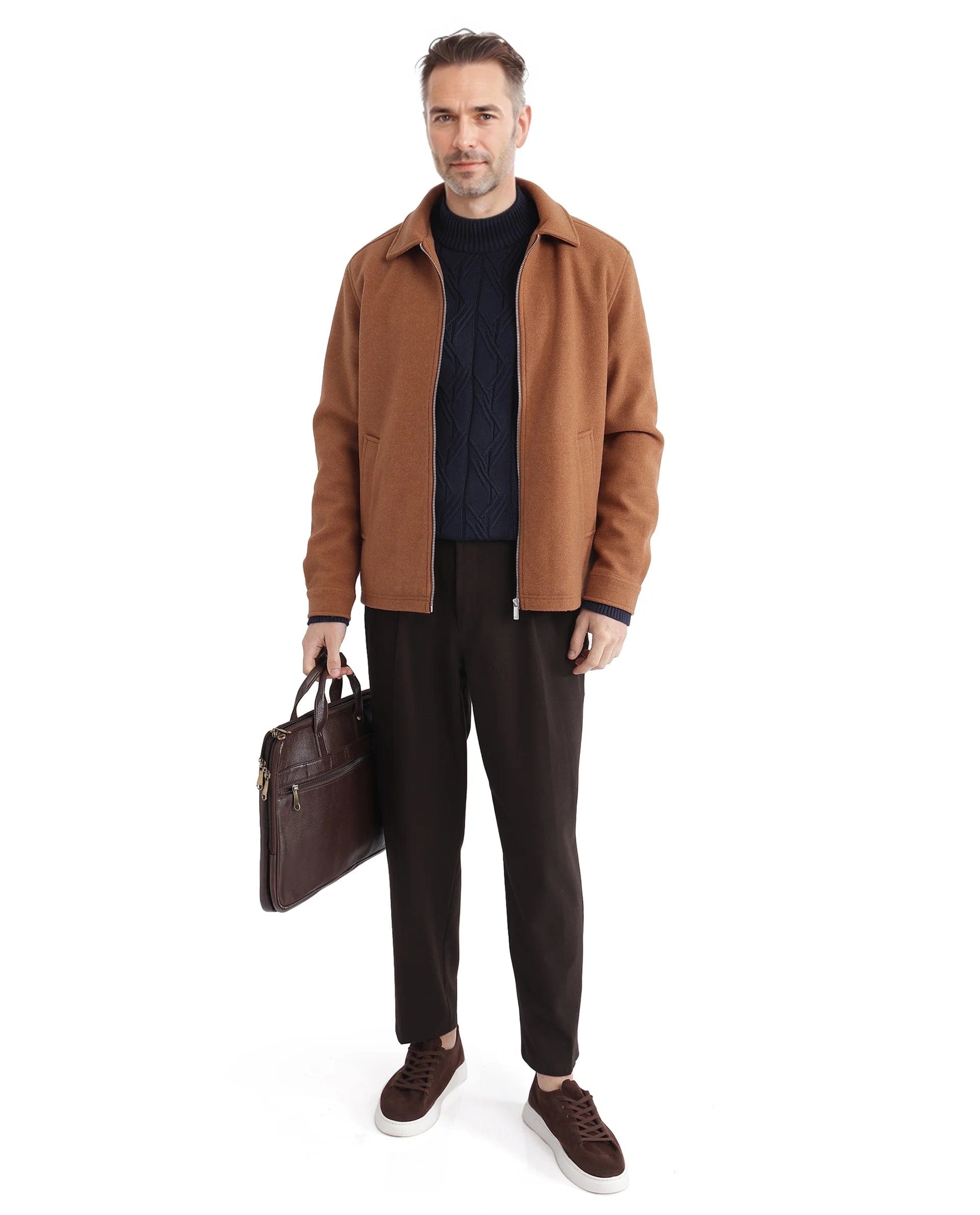 RARE Rabbit Men's Tweeder - 2 Brown Polyester Blend Plain Relaxed Fit Full Sleeve Spread Collar Jacket