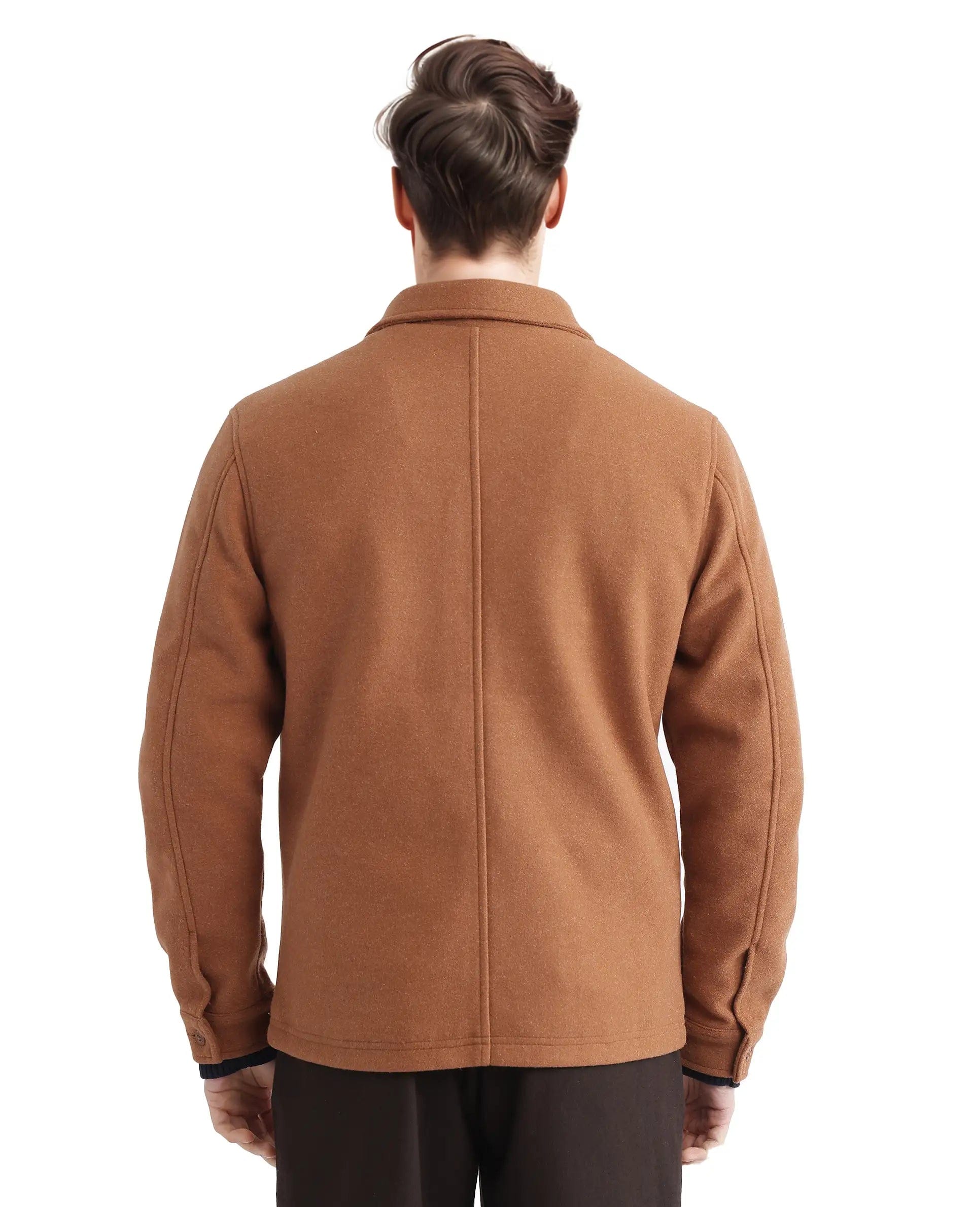 RARE Rabbit Men's Tweeder - 2 Brown Polyester Blend Plain Relaxed Fit Full Sleeve Spread Collar Jacket