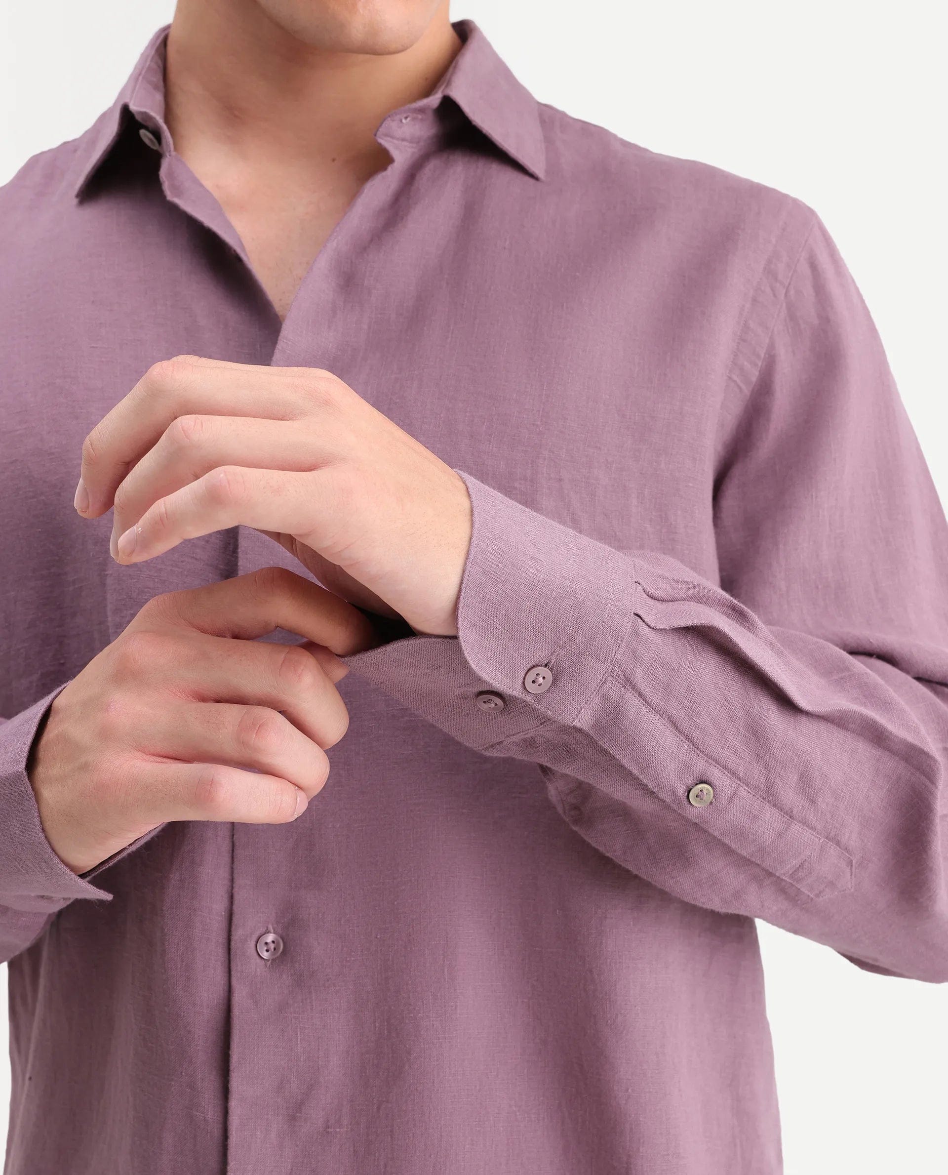 RARE Rabbit Men's Mavi - Aw26 Dusky Pink 100% Linen Spread Collar Regular Plain Shirt