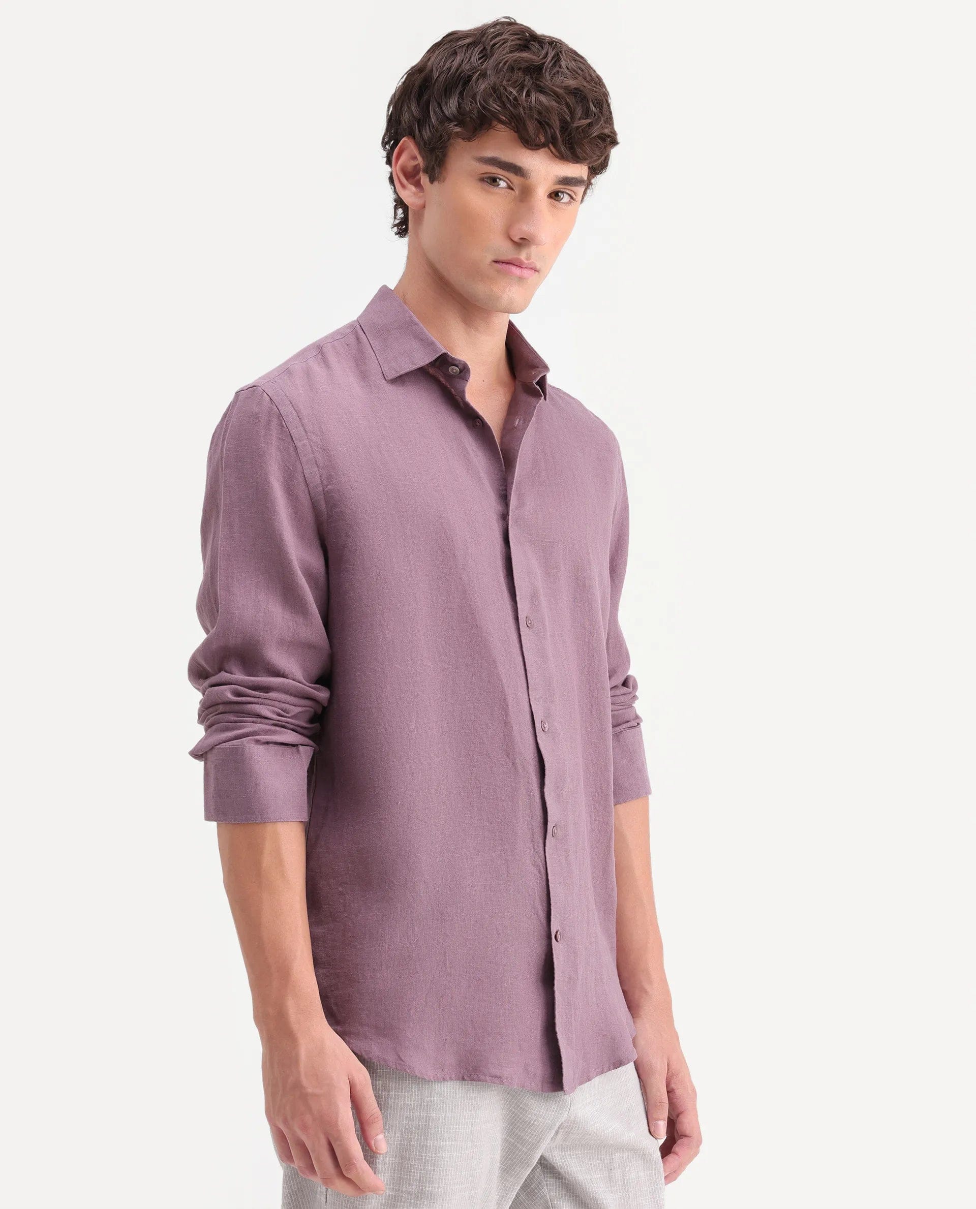 RARE Rabbit Men's Mavi - Aw26 Dusky Pink 100% Linen Spread Collar Regular Plain Shirt