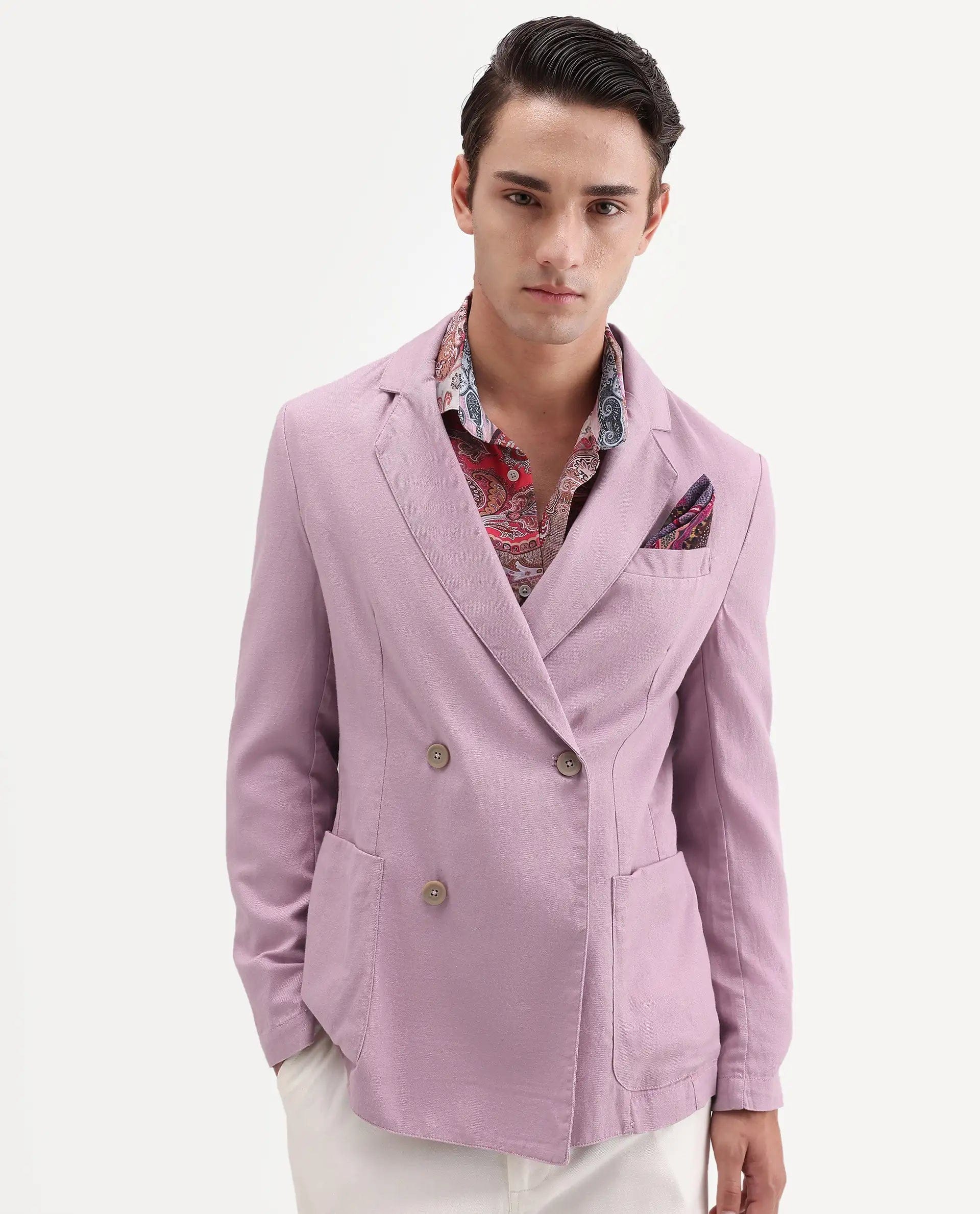 RARE Rabbit Men's Deb Dusky Pink Linen Blend Fabric Lapel Neck Tailored Fit Plain Blazer