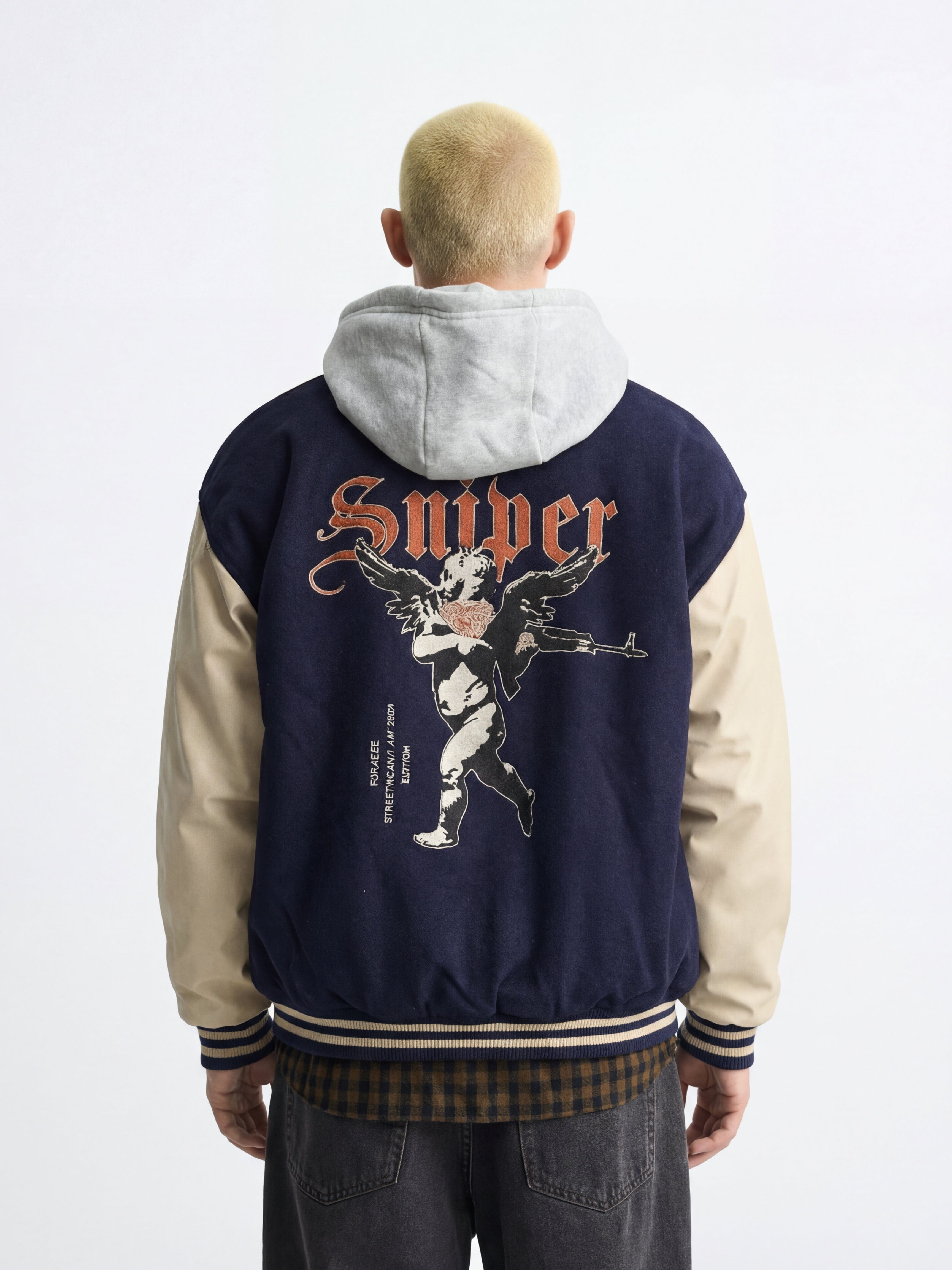 Fugazee Navy Cupid Sniper Hooded Varsity Jacket