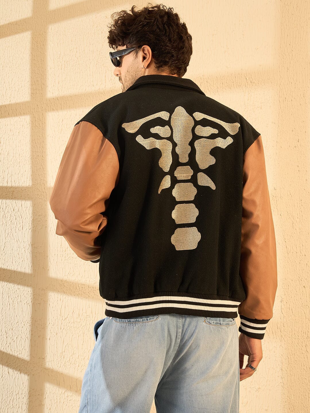Fugazee Black Dracula Embroidery Woollen Varsity Jacket